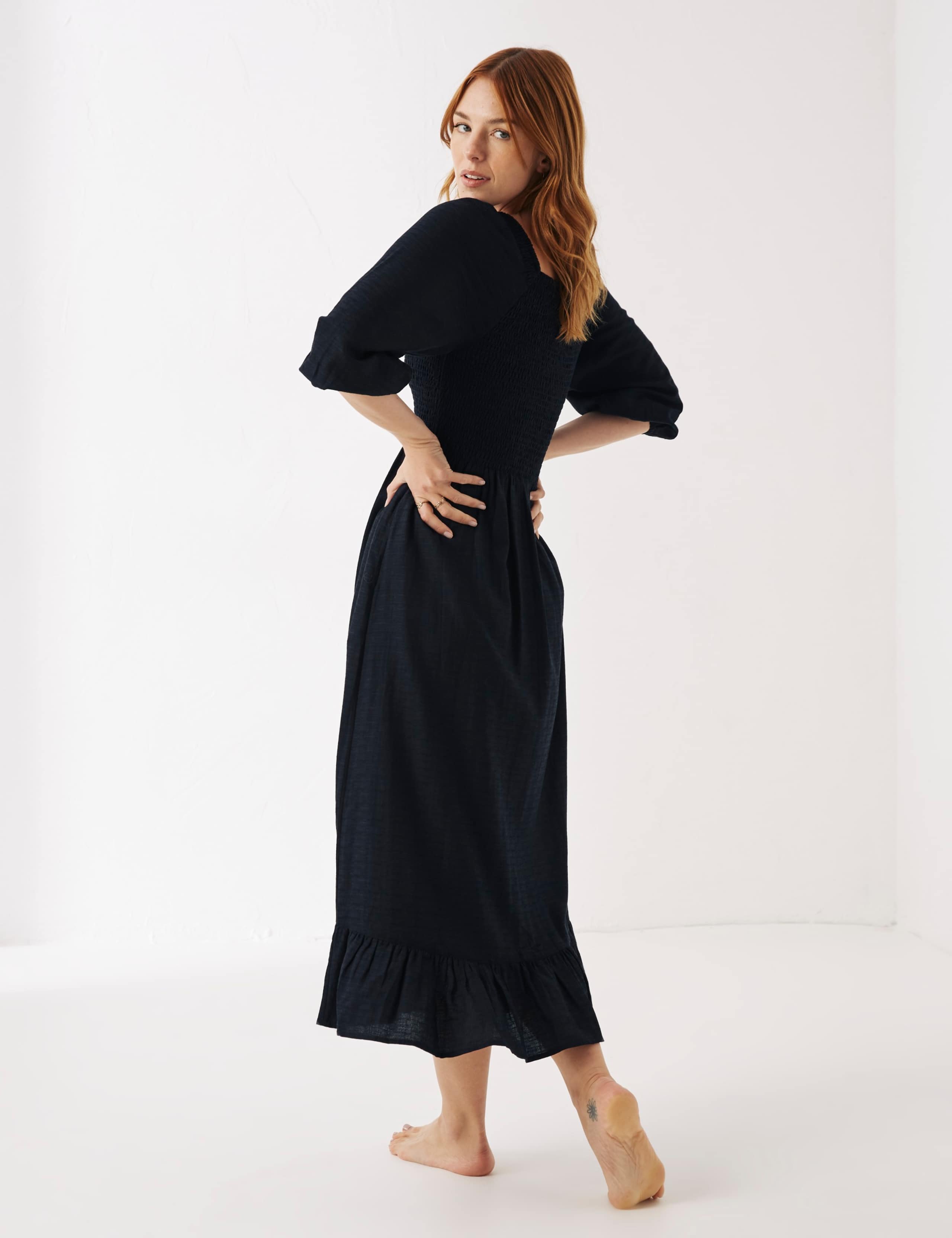 Textured Midi Tiered Dress with Linen 3 of 5