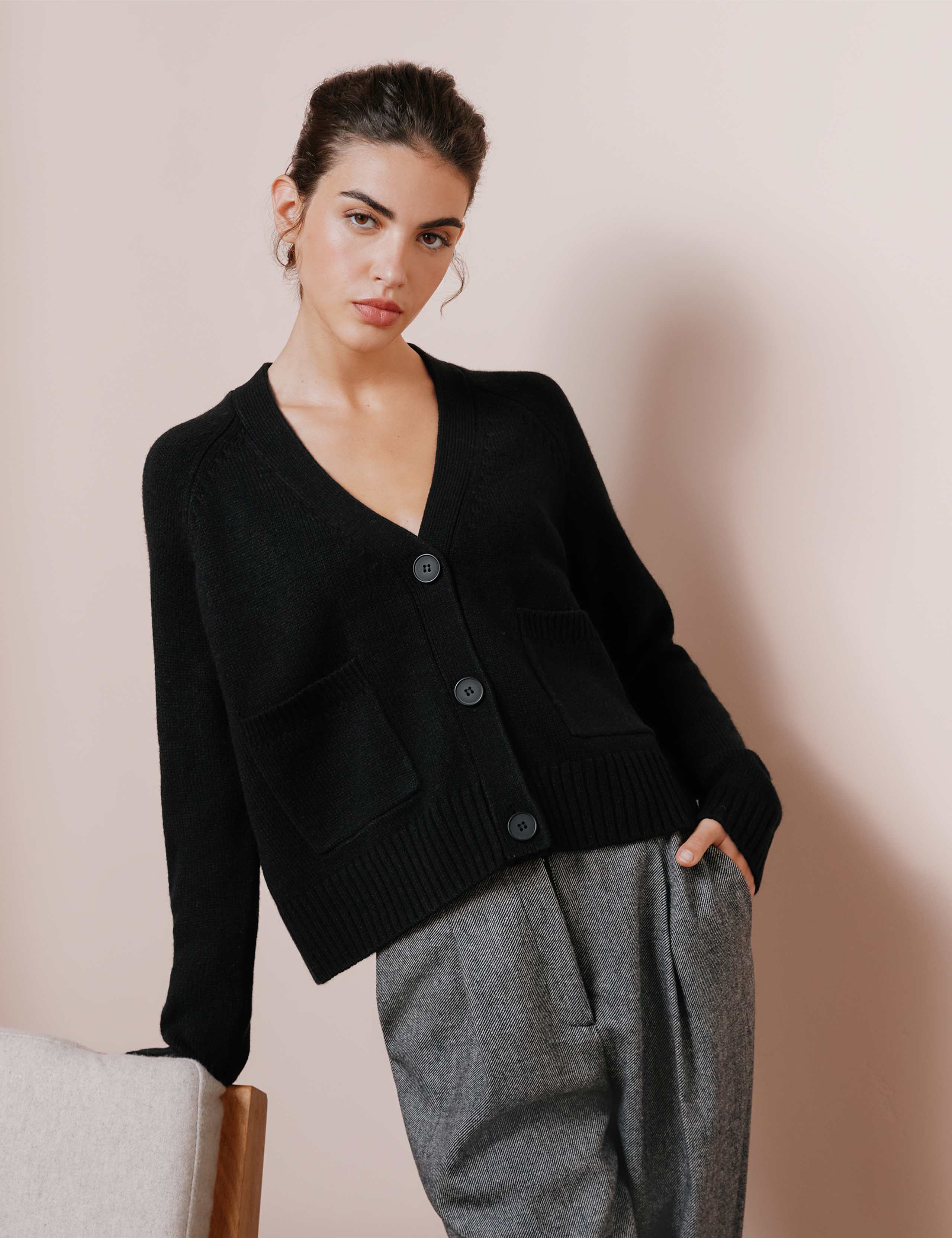 V-Neck Relaxed Cardigan with Wool 1 of 4