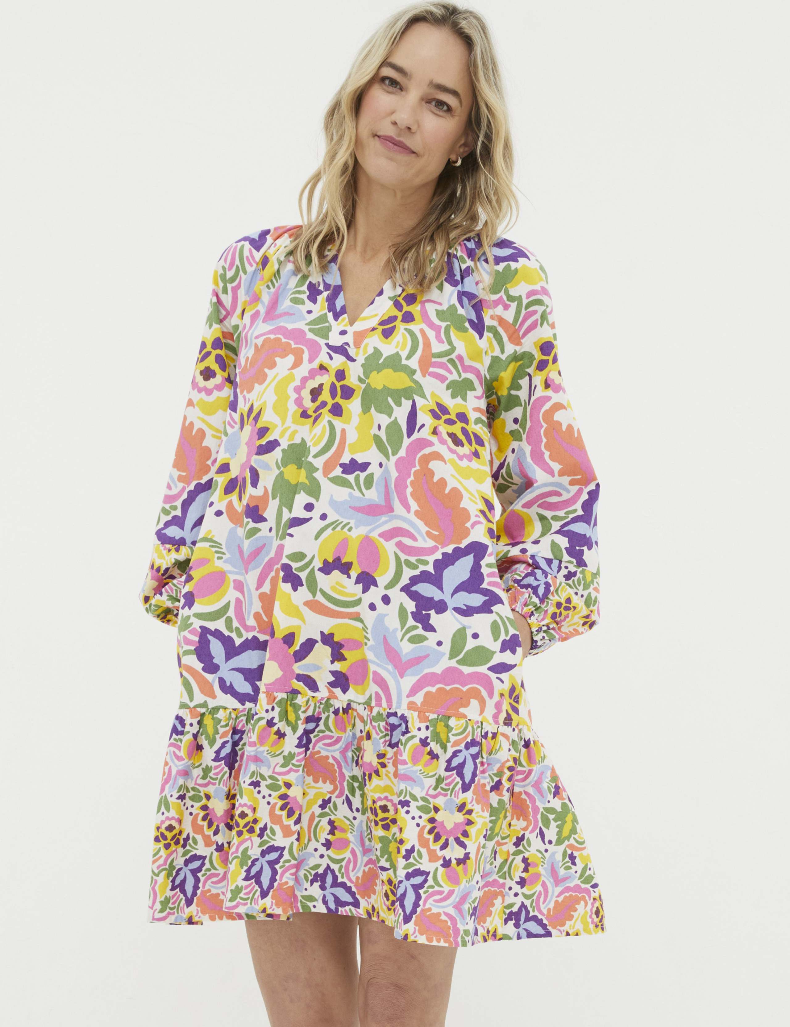 Pure Cotton Floral Knee Length Shift Dress 1 of 5