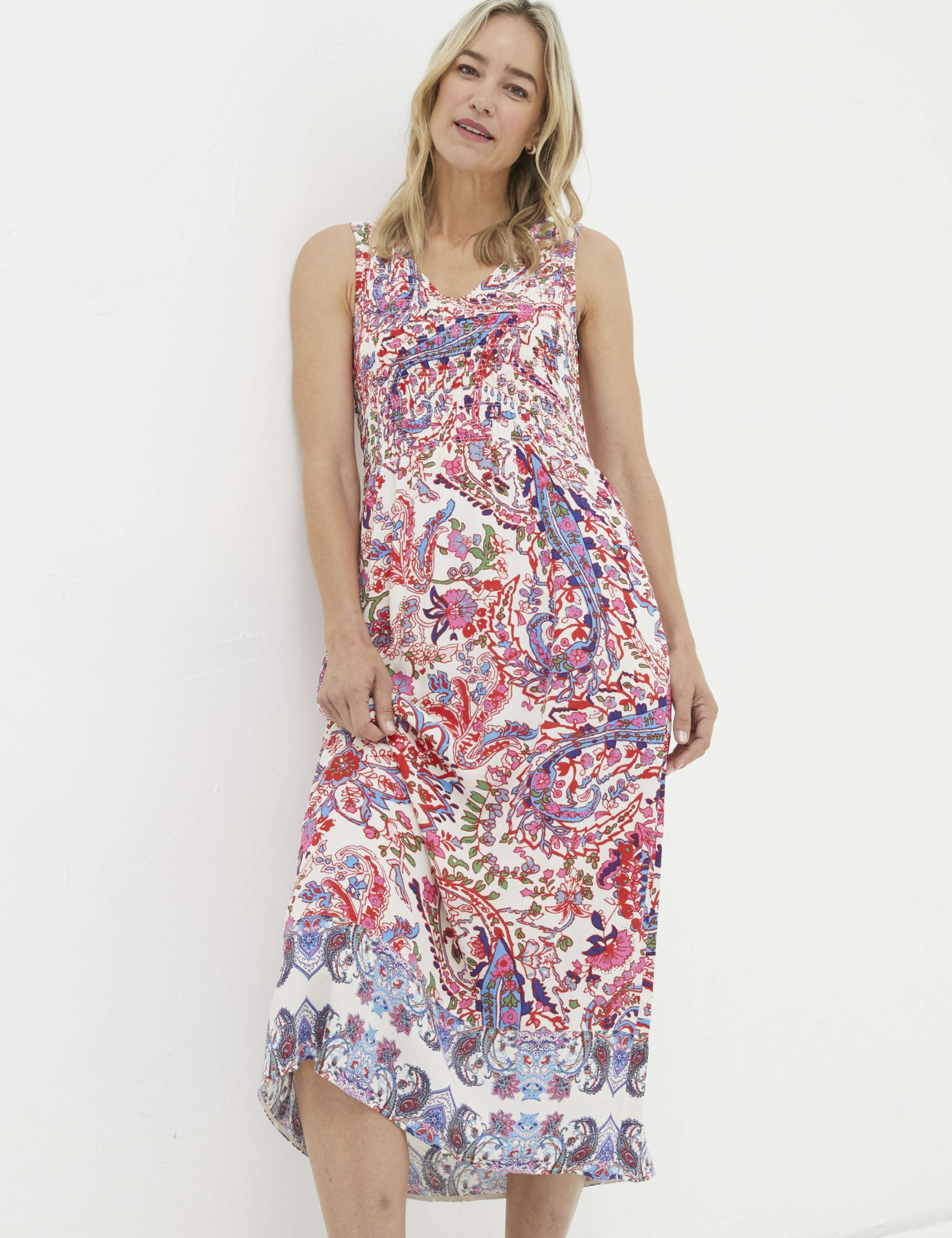 Floral V-Neck Shirred Midi Waisted Dress 1 of 5