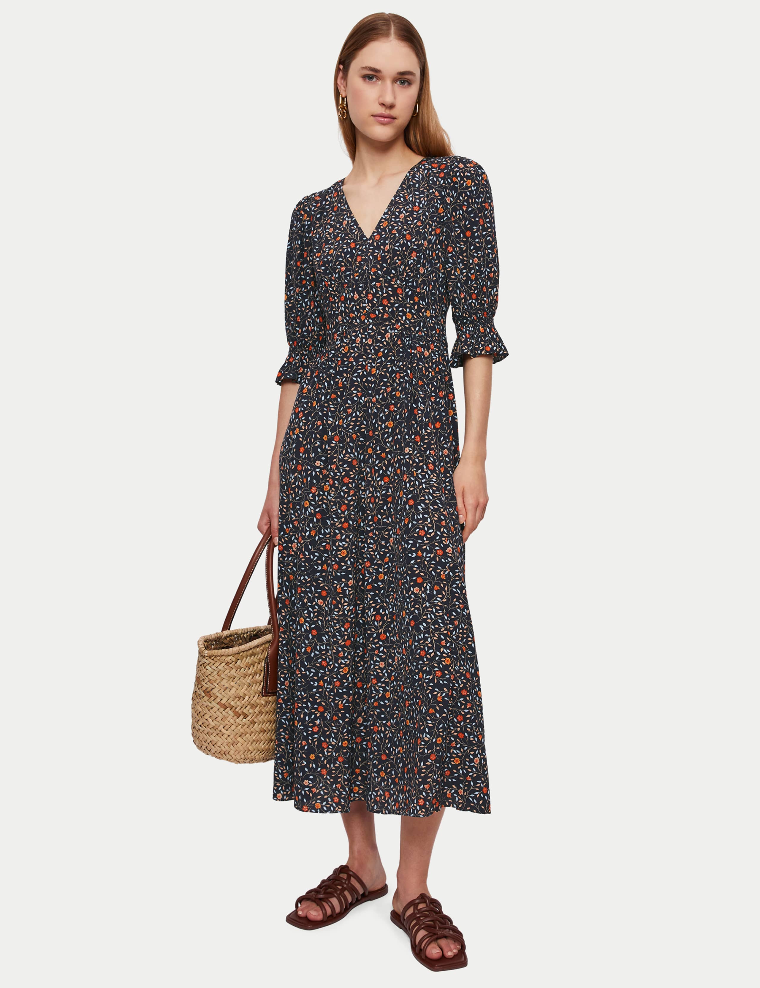 Floral V-Neck Puff Sleeve Midaxi Tea Dress 1 of 5