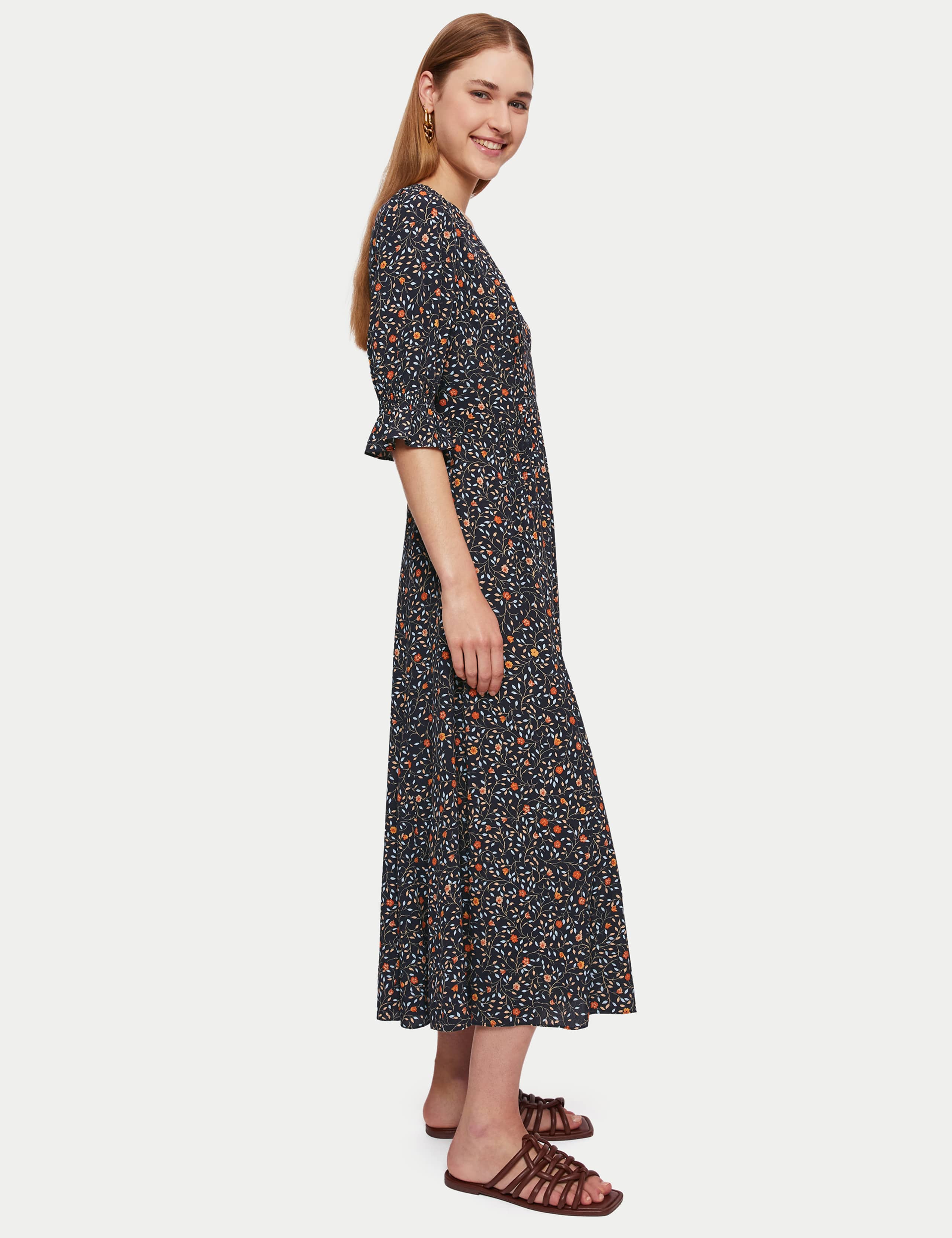 Floral V-Neck Puff Sleeve Midaxi Tea Dress 3 of 5