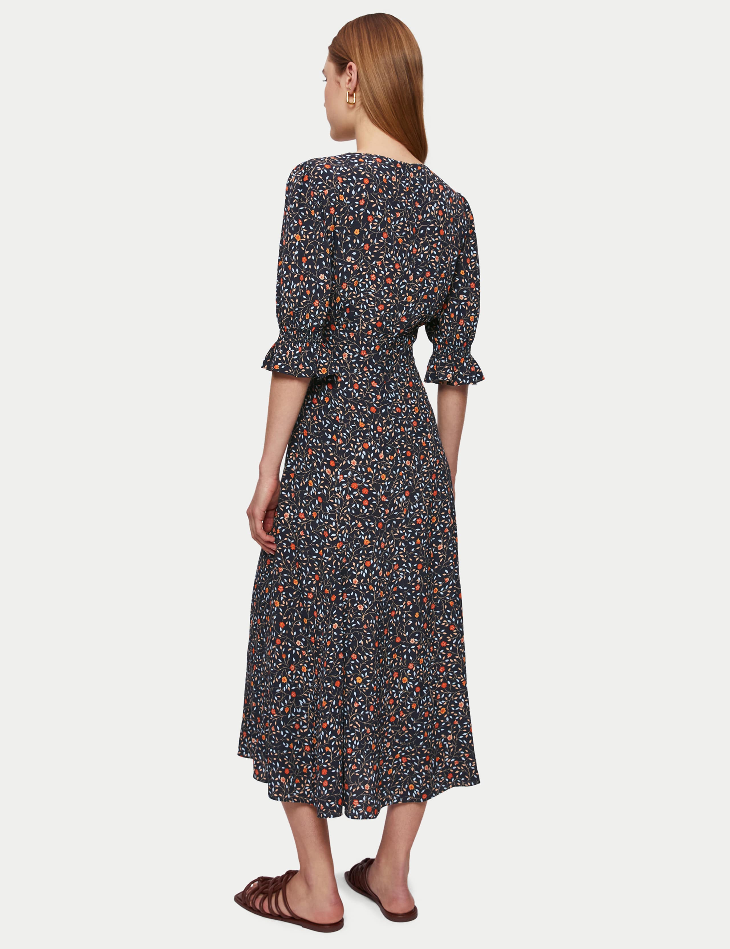 Floral V-Neck Puff Sleeve Midaxi Tea Dress 4 of 5