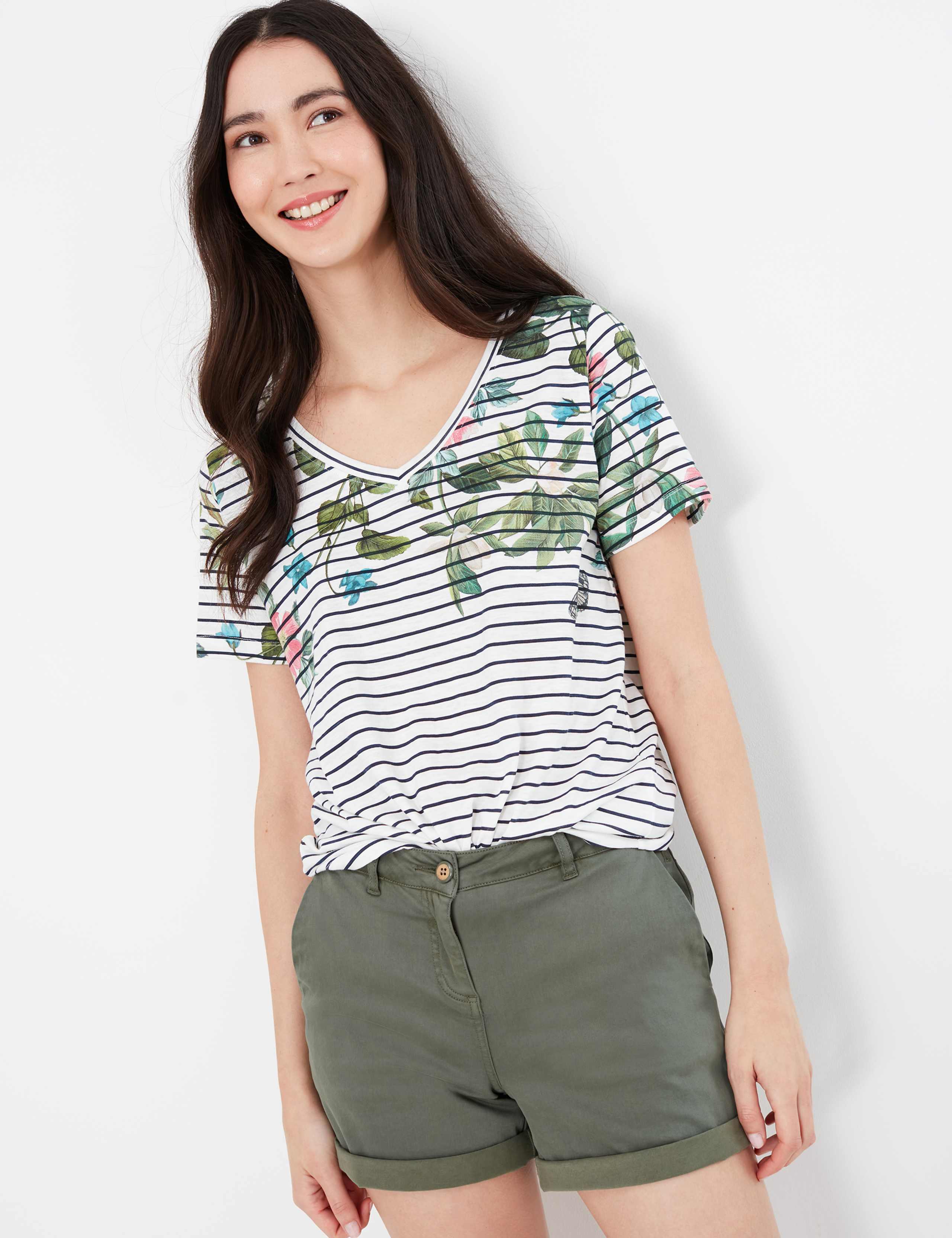 Pure Cotton Printed V-Neck T-Shirt 1 of 6