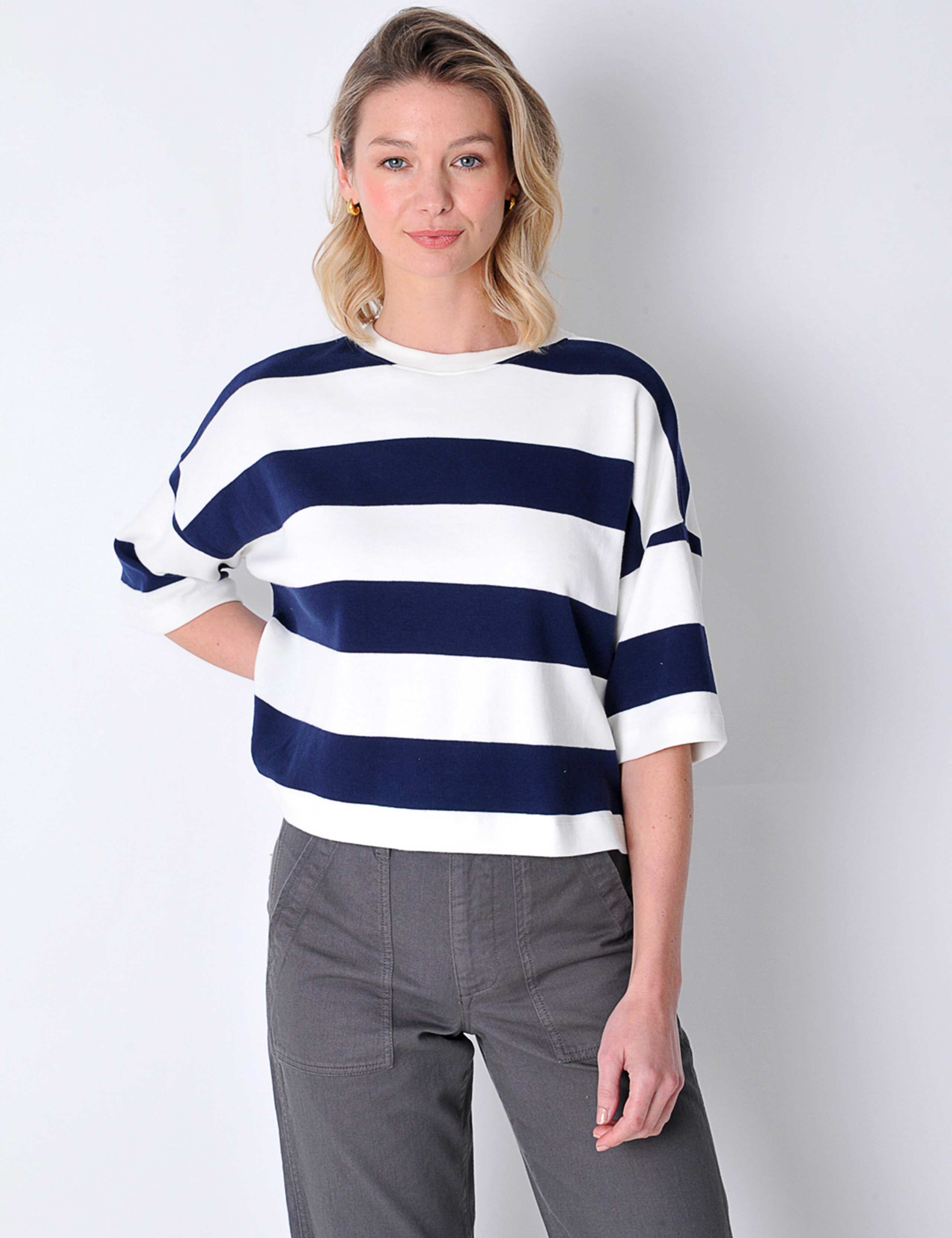 Pure Cotton Striped Crew Neck Crop T-Shirt 3 of 6