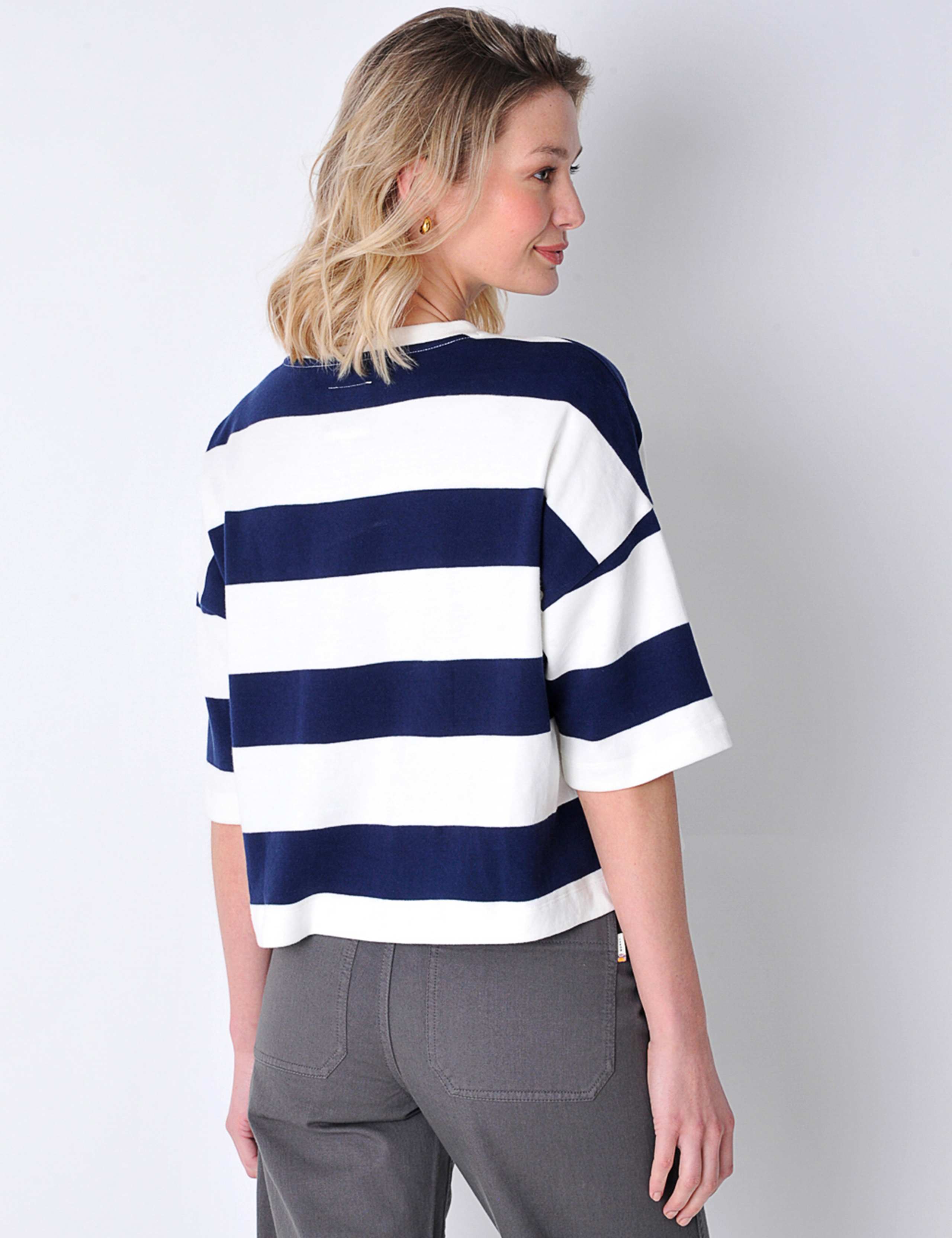 Pure Cotton Striped Crew Neck Crop T-Shirt 5 of 6
