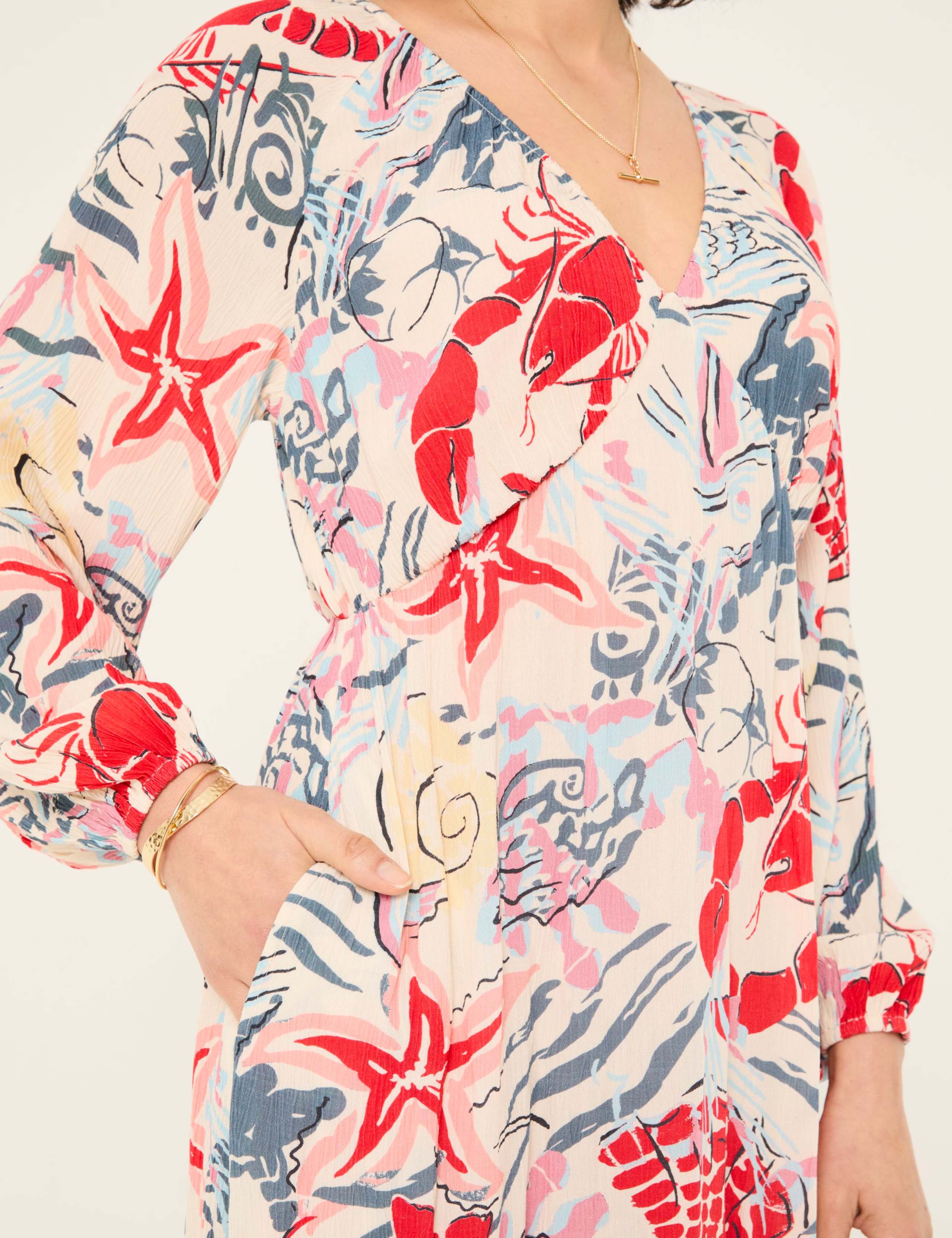Printed V-Neck Midaxi Waisted Dress 4 of 5