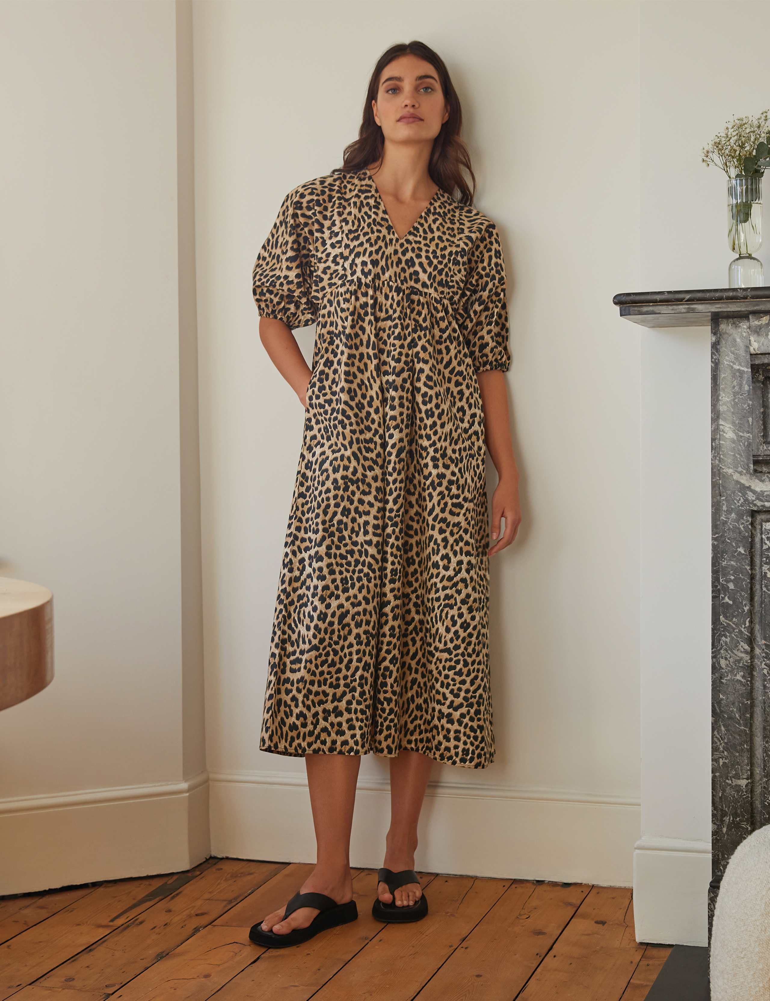 Cotton Animal Print Midi Dress 1 of 4
