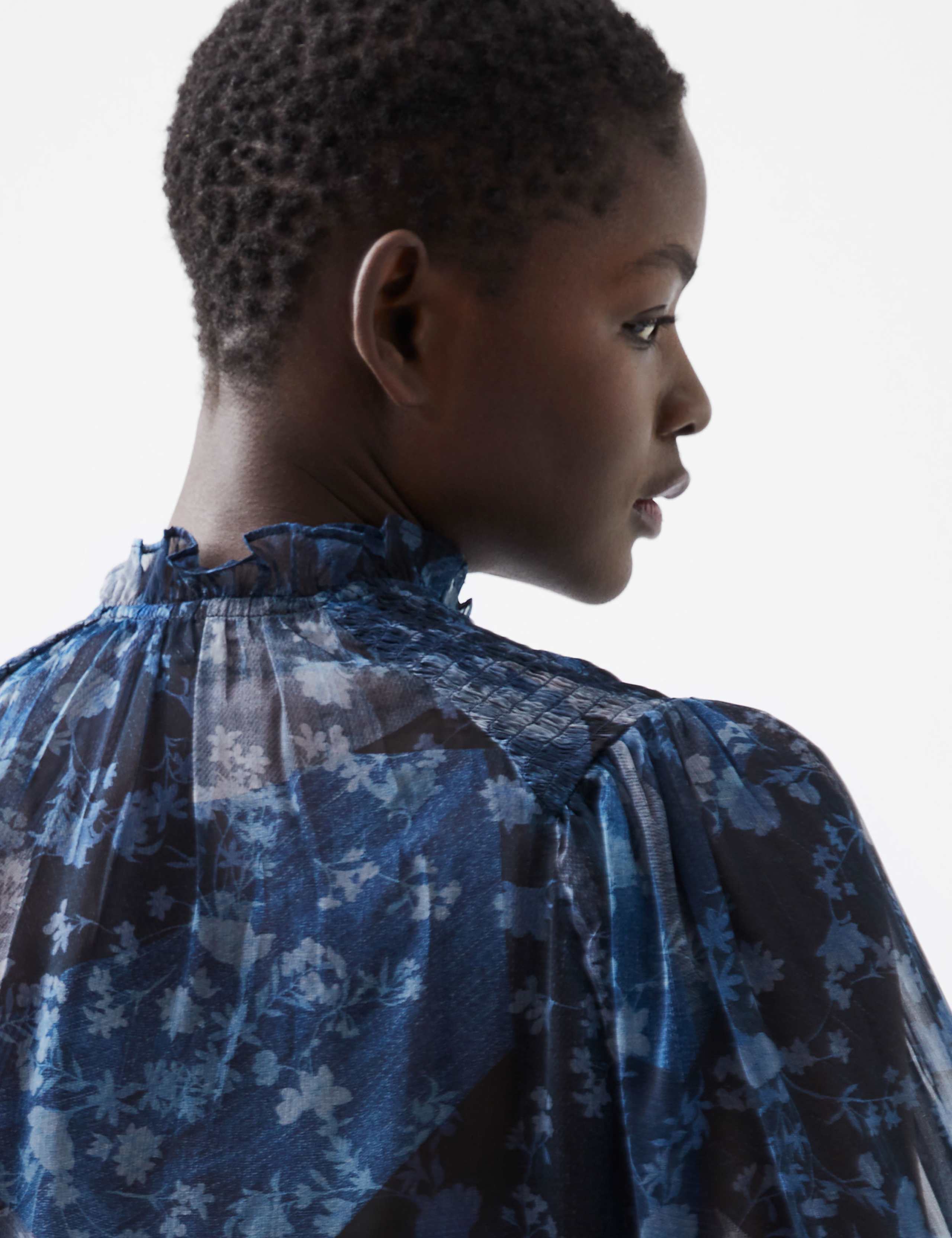 Sheer Floral Print High Neck Ruffle Blouse 4 of 4