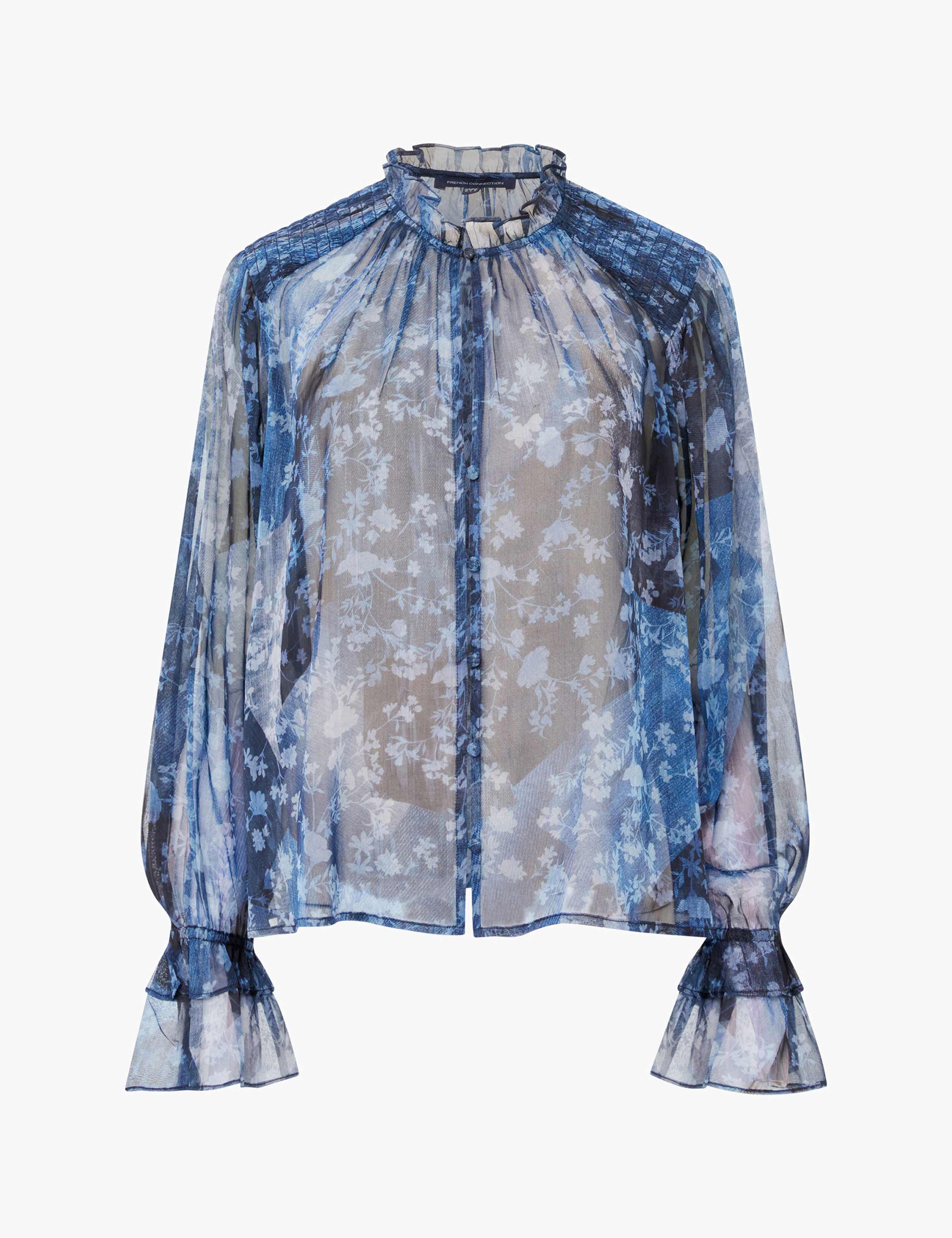 Sheer Floral Print High Neck Ruffle Blouse 2 of 4