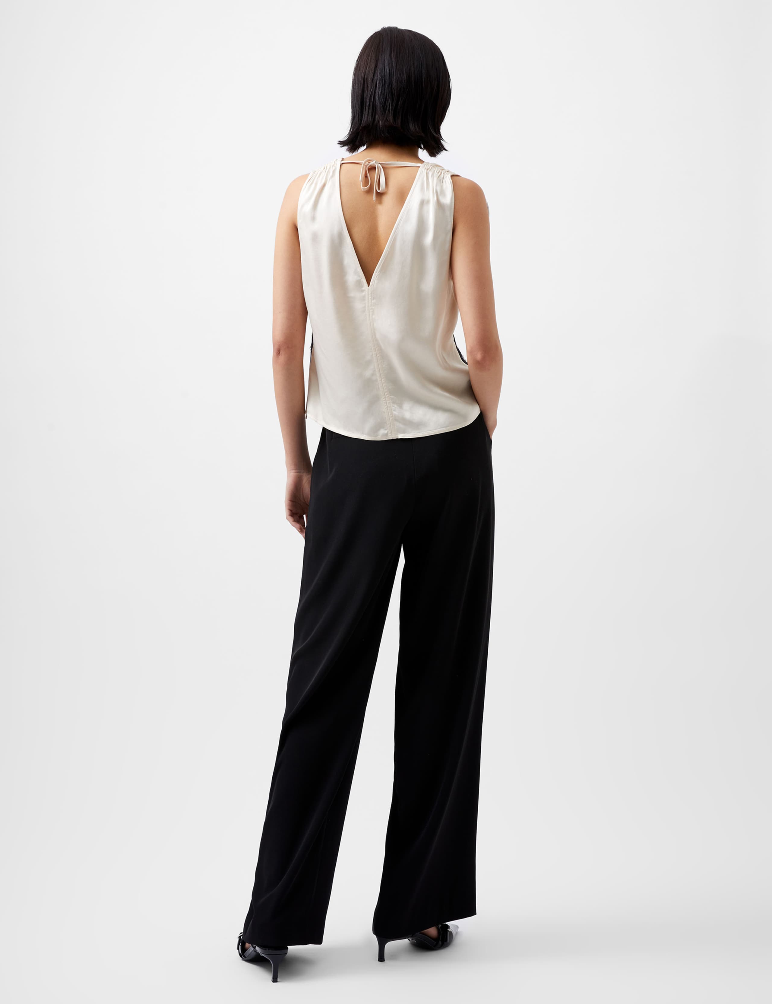 Satin V-Neck Lace Insert Top 3 of 4