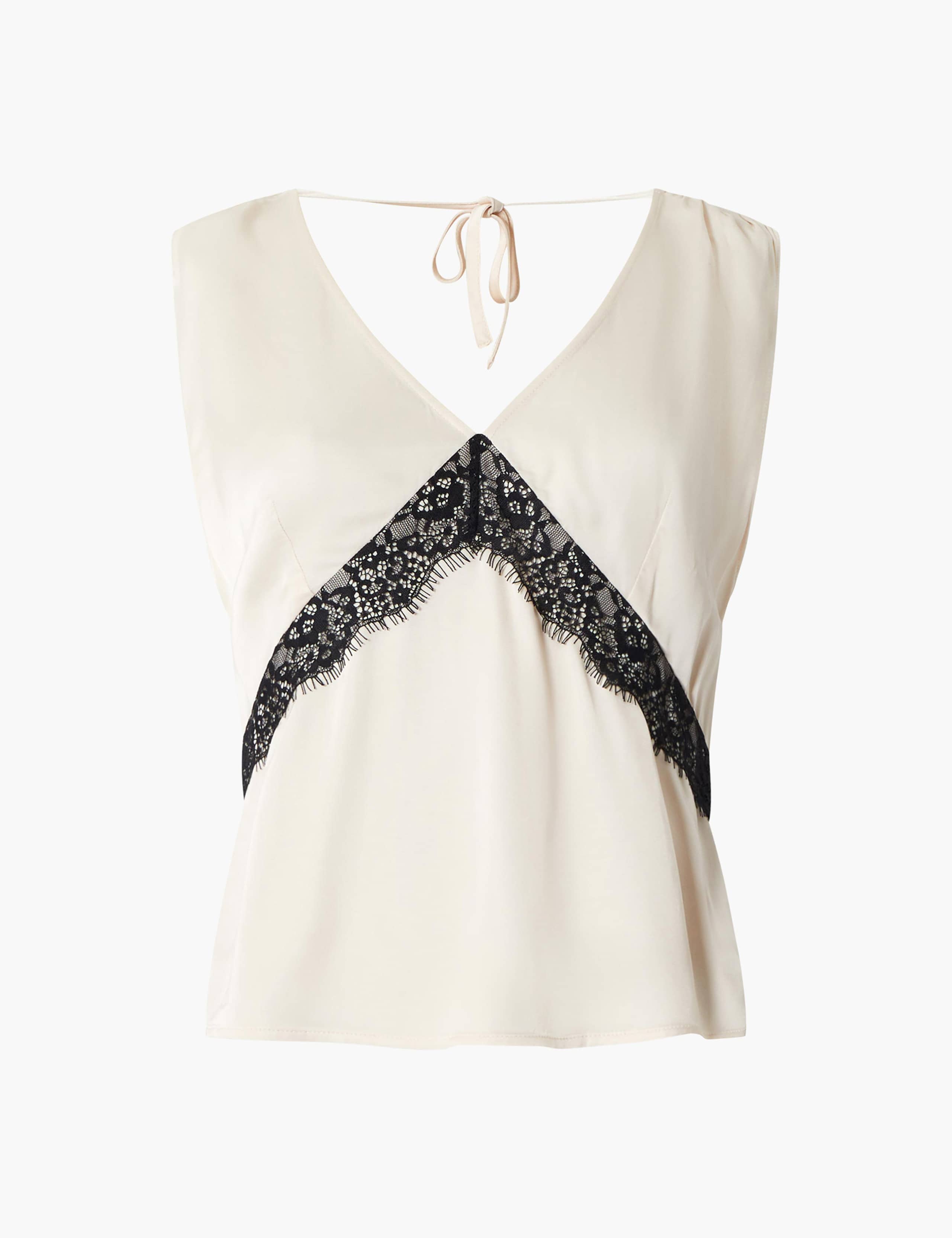 Satin V-Neck Lace Insert Top 2 of 4