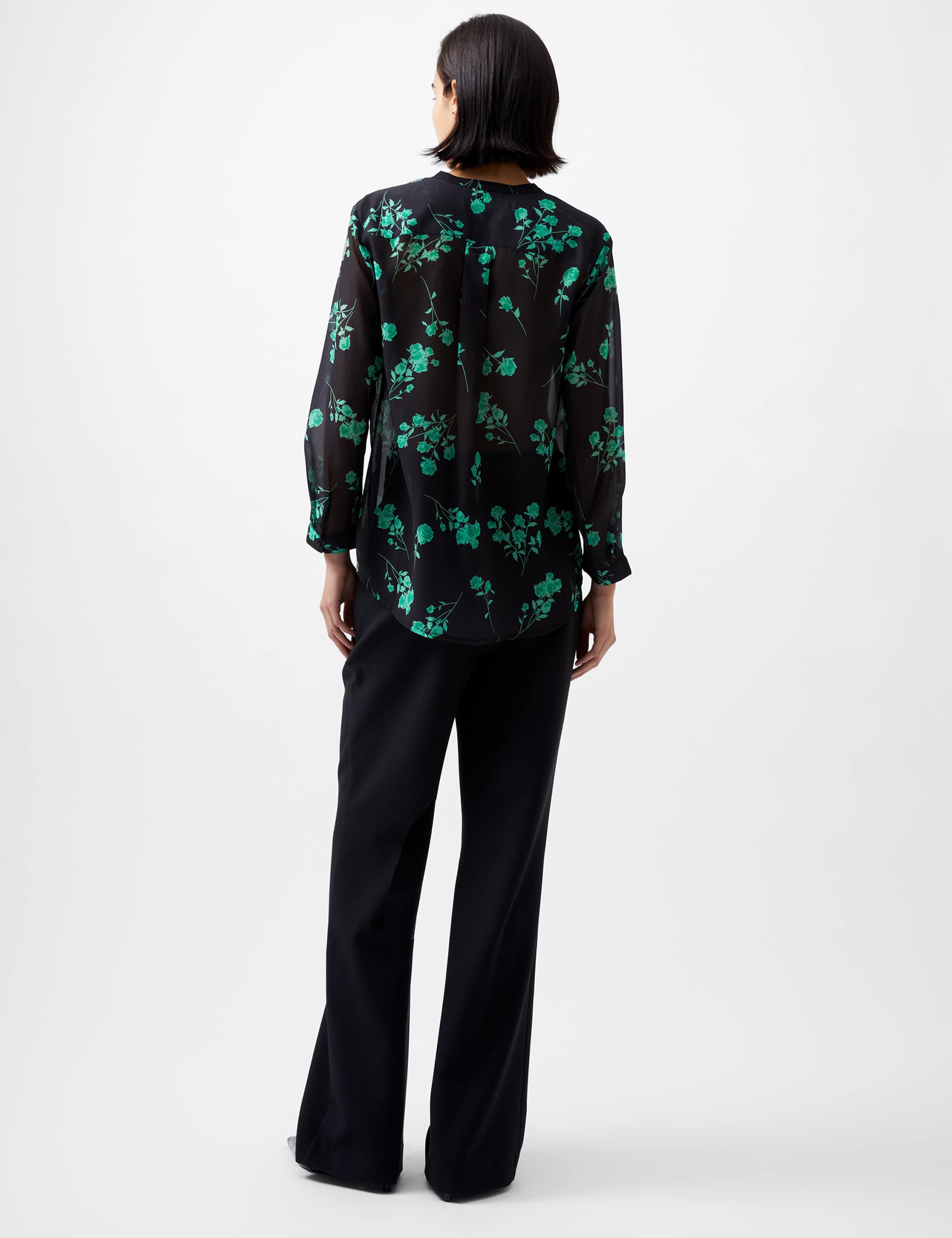 Sheer Floral Print Collared Relaxed Blouse 4 of 4