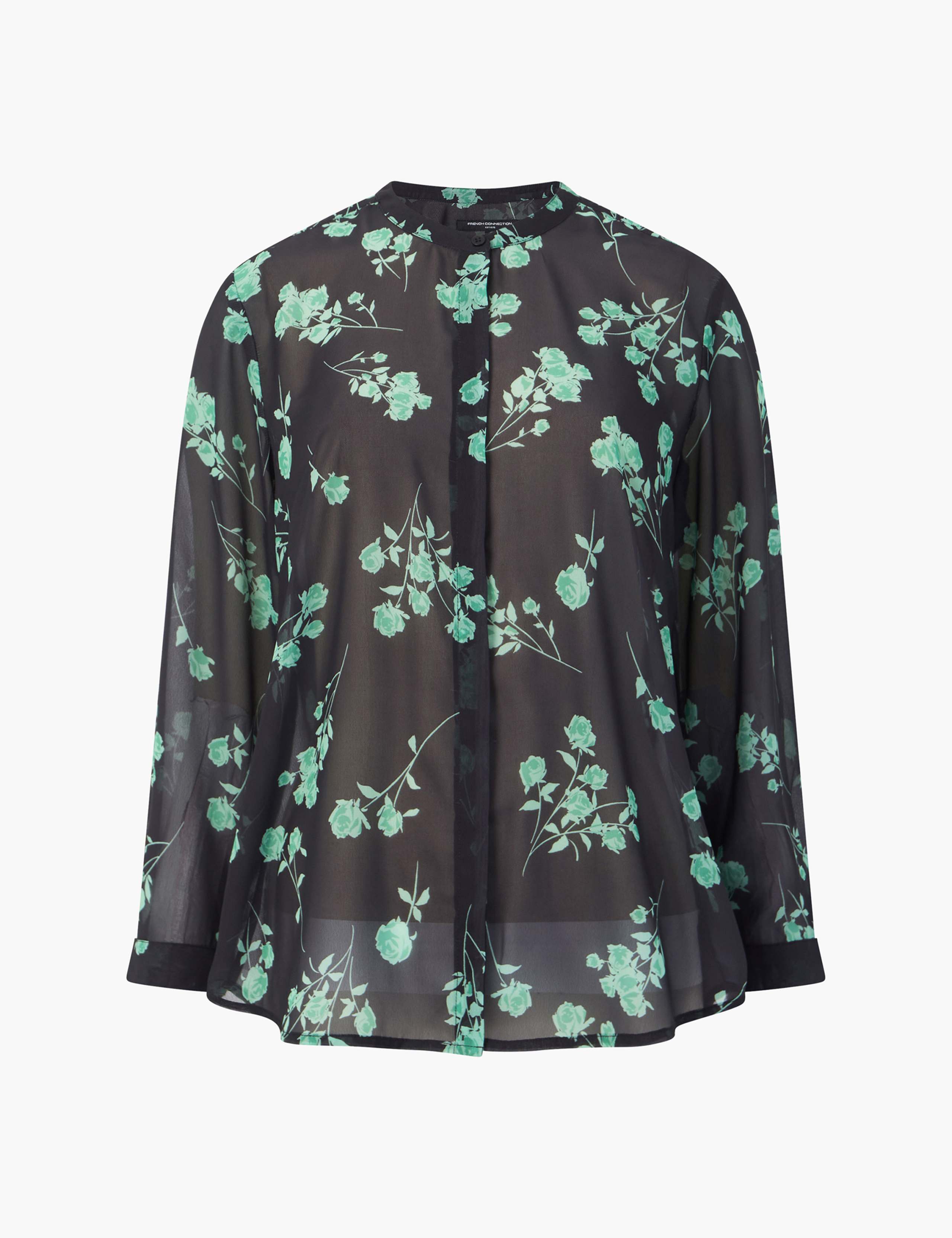 Sheer Floral Print Collared Relaxed Blouse 2 of 4