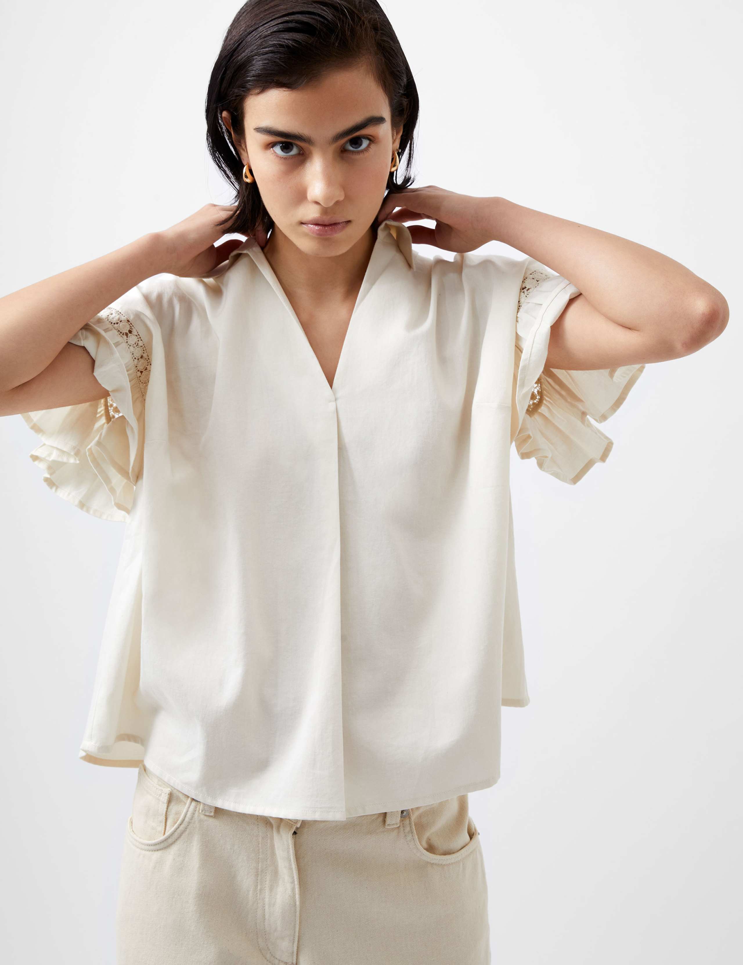 Pure Cotton V-Neck Short Sleeve Blouse 1 of 4