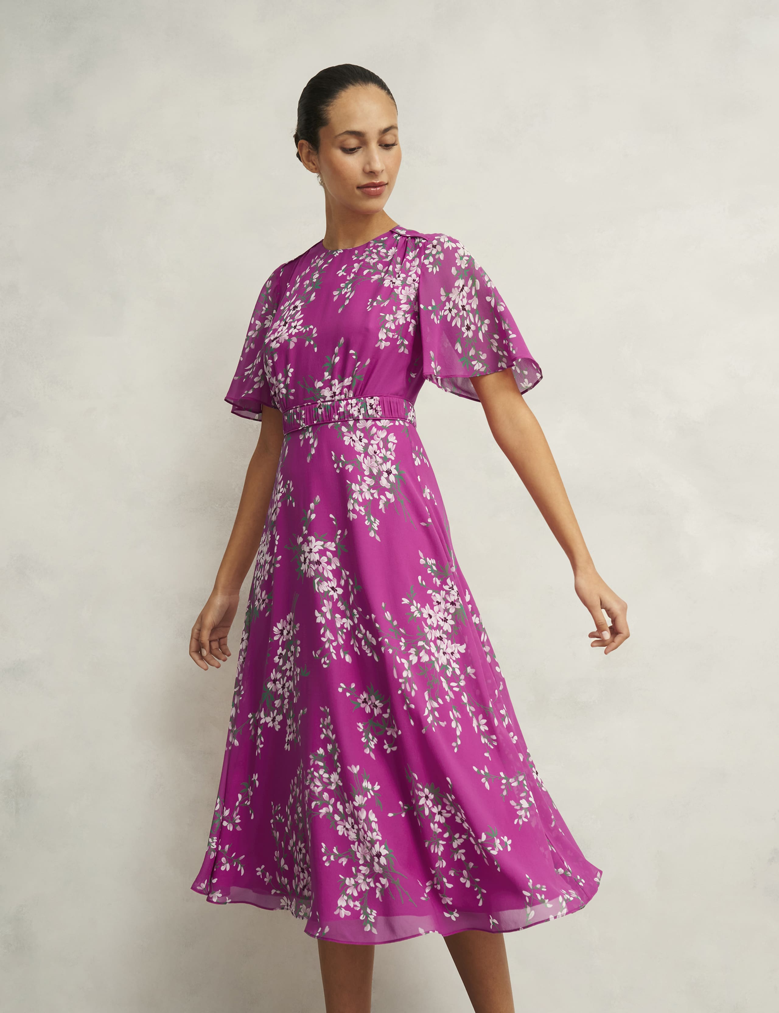 Bronwyn Silk Floral Midi Waisted Dress 3 of 8