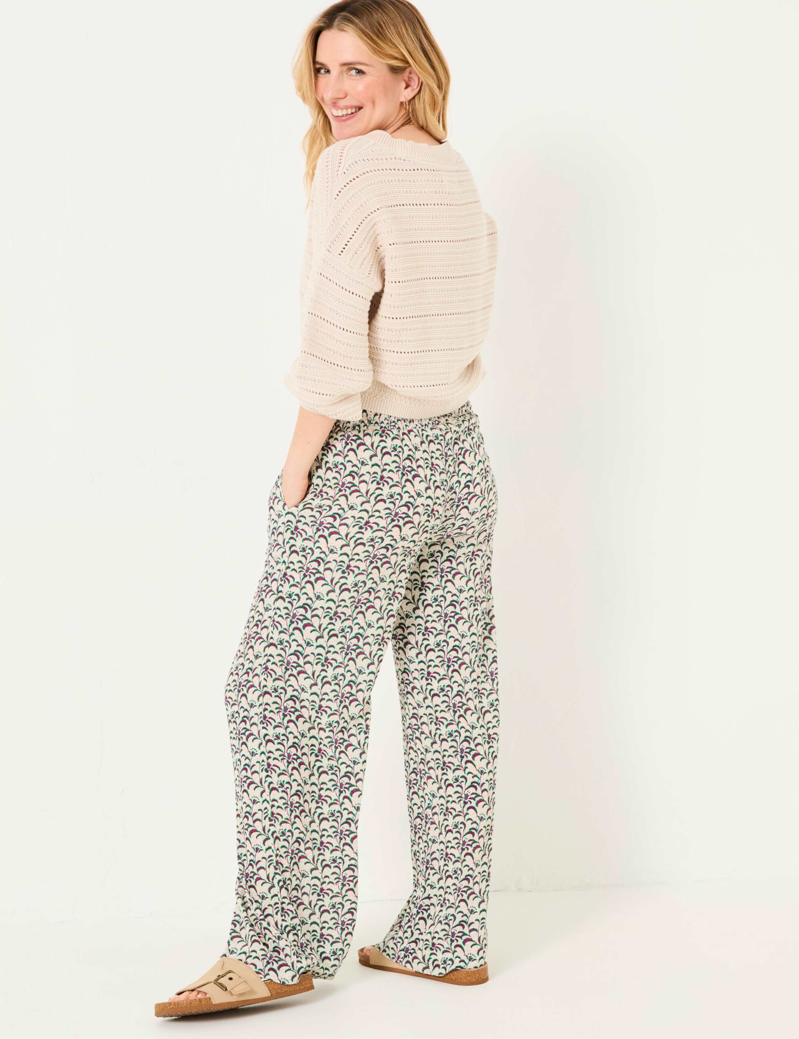 Printed Shirred Waist Palazzo Trousers 3 of 5