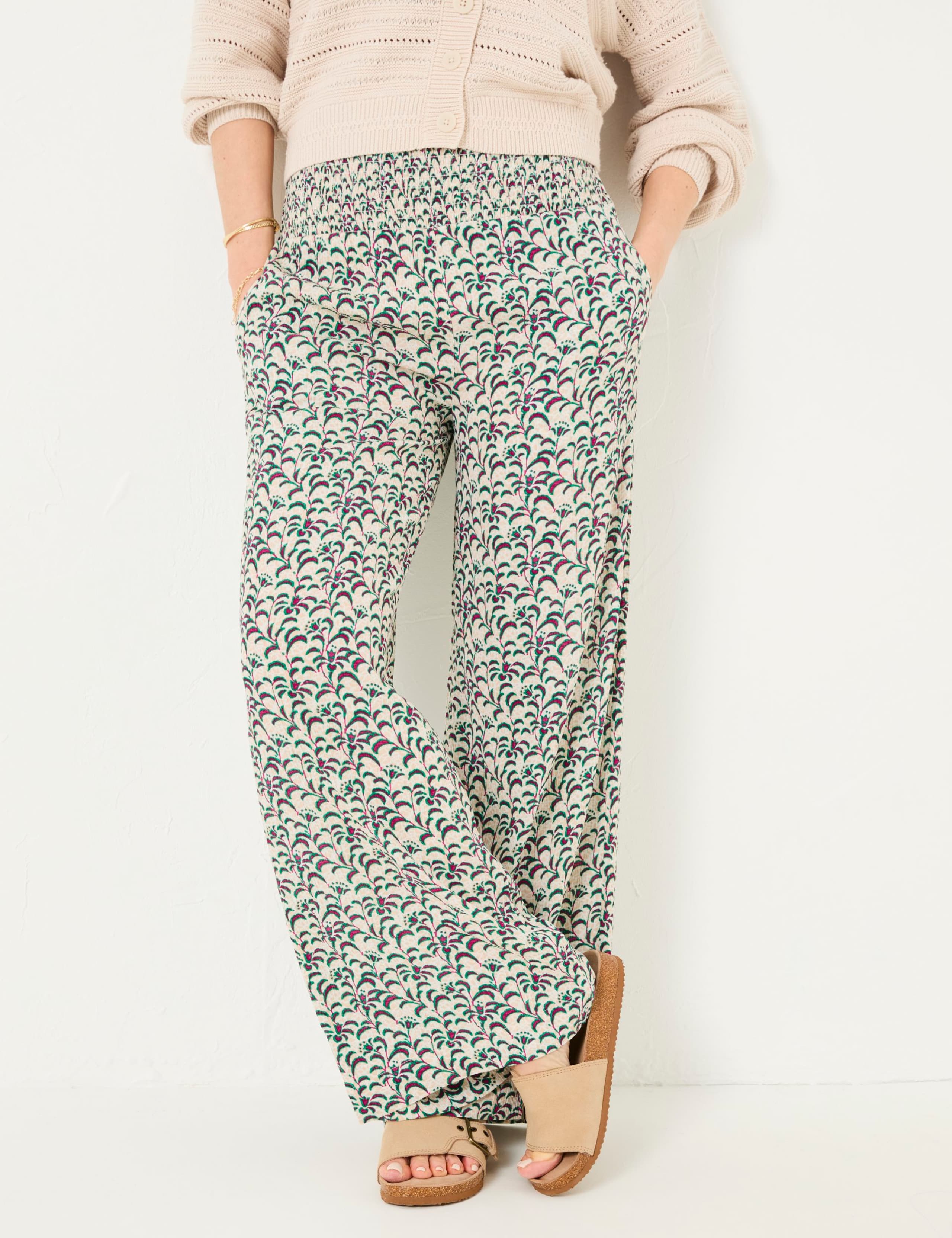 Printed Shirred Waist Palazzo Trousers 4 of 5