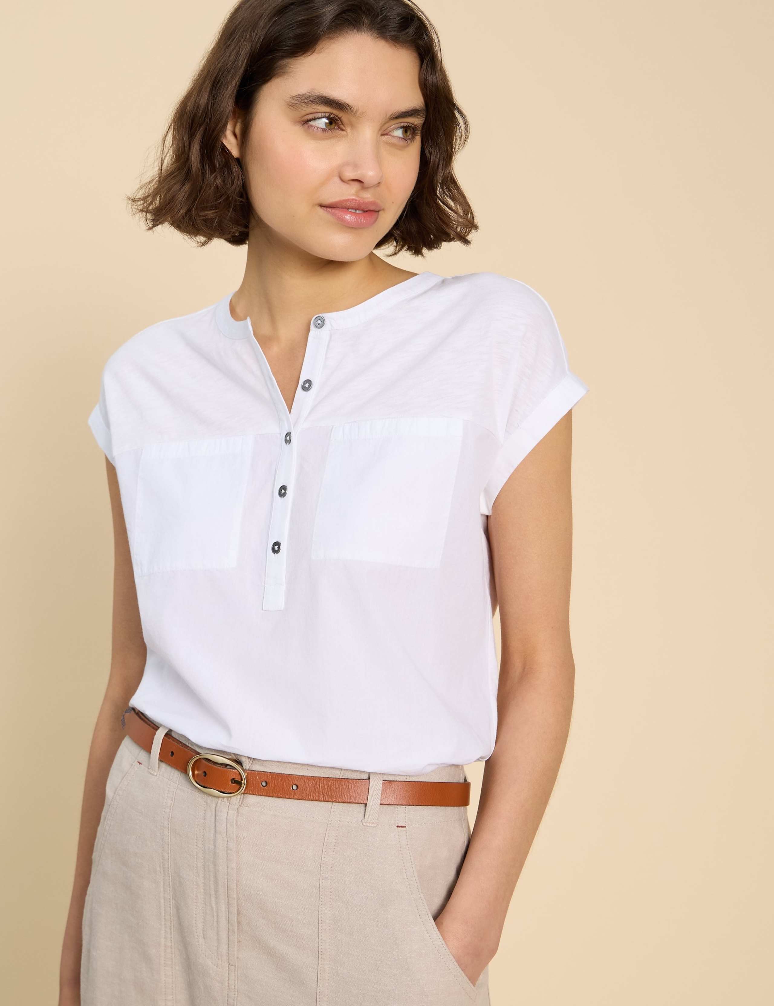 Pure Cotton Crew Neck Button Through Shirt 1 of 6