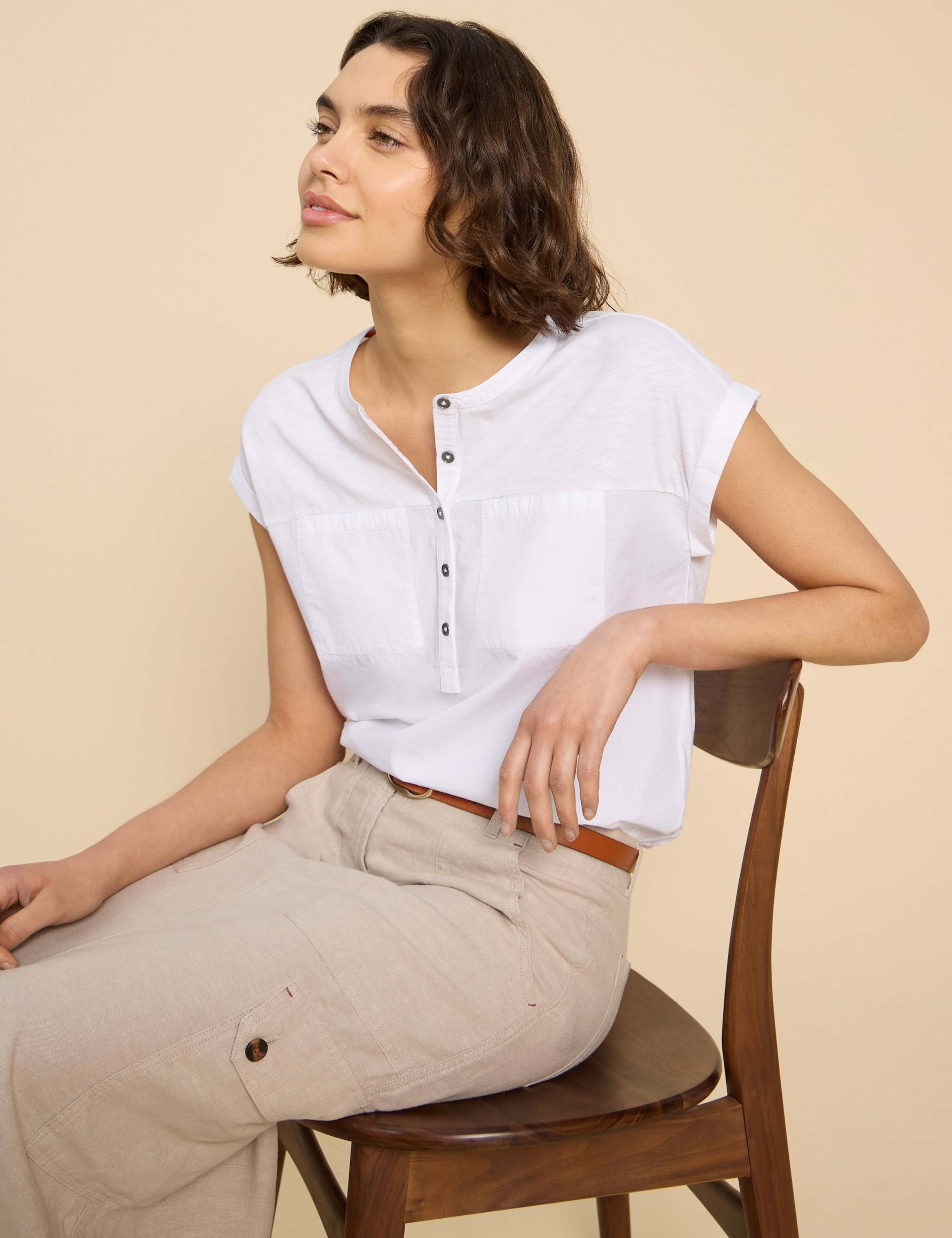Pure Cotton Crew Neck Button Through Shirt 5 of 6