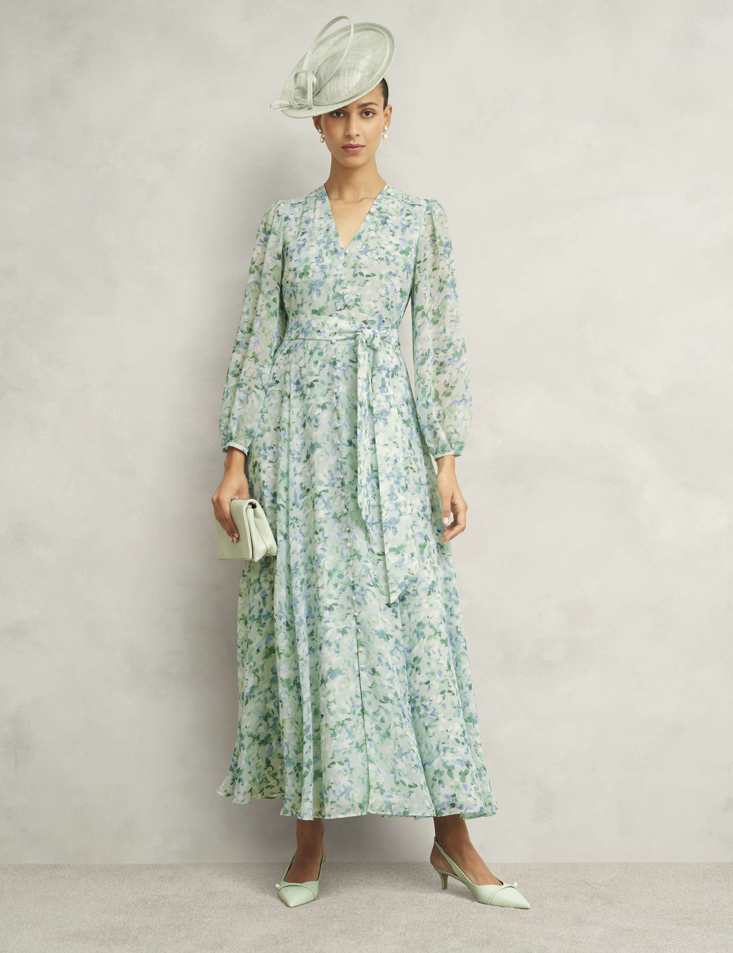 Floral V-Neck Midi Waisted Dress 7 of 9