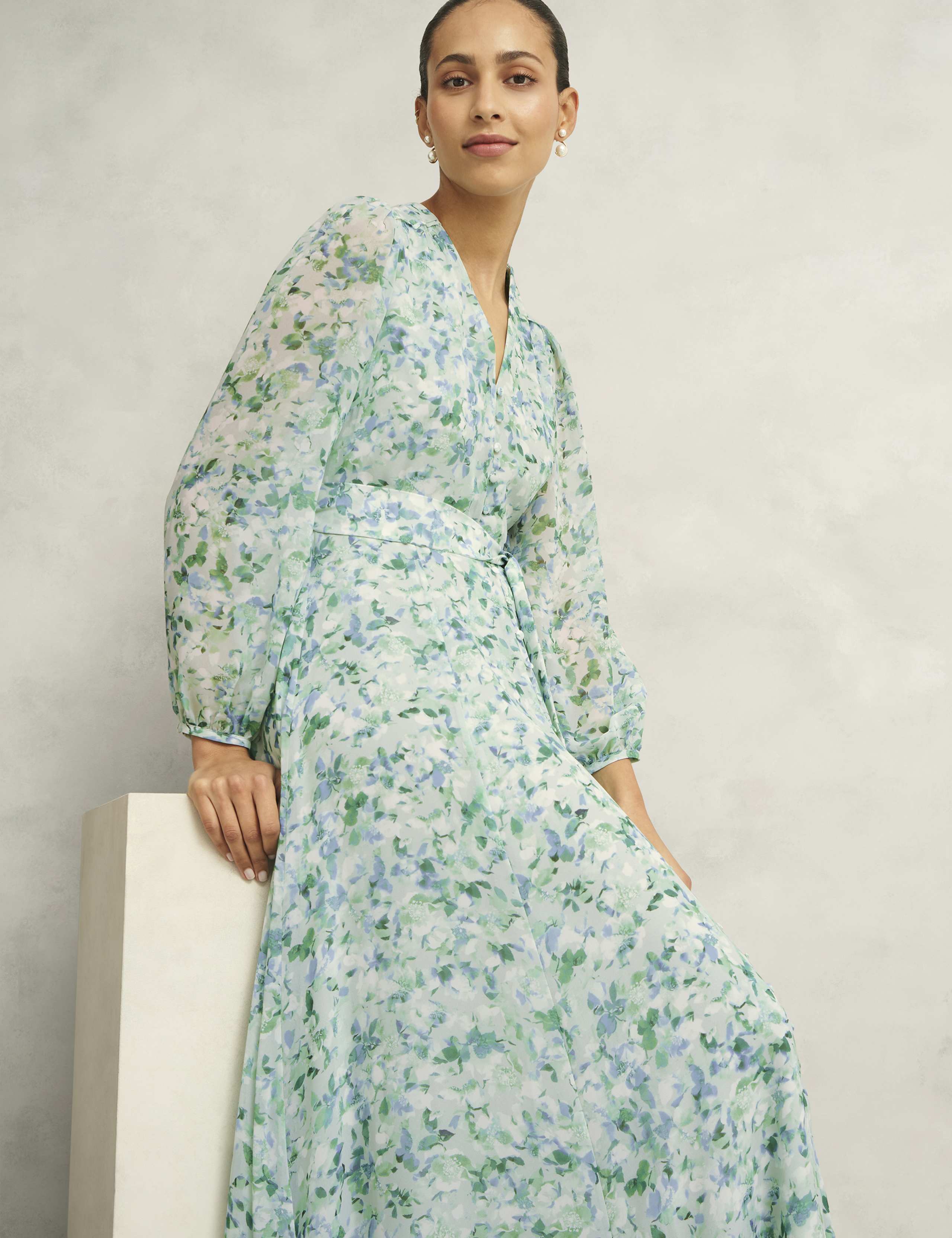 Floral V-Neck Midi Waisted Dress 8 of 9