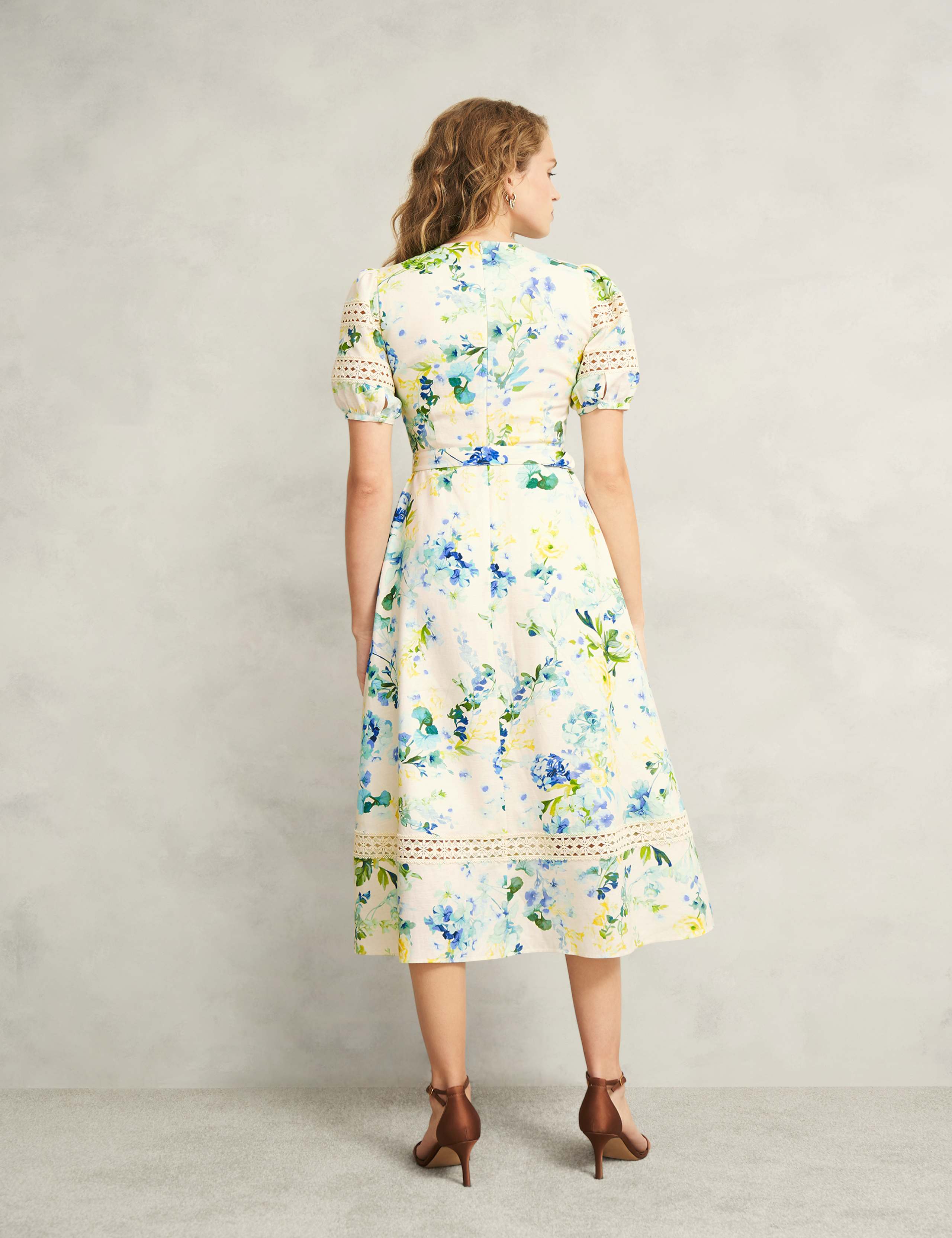 Floral Midi Skater Dress with Linen 4 of 9