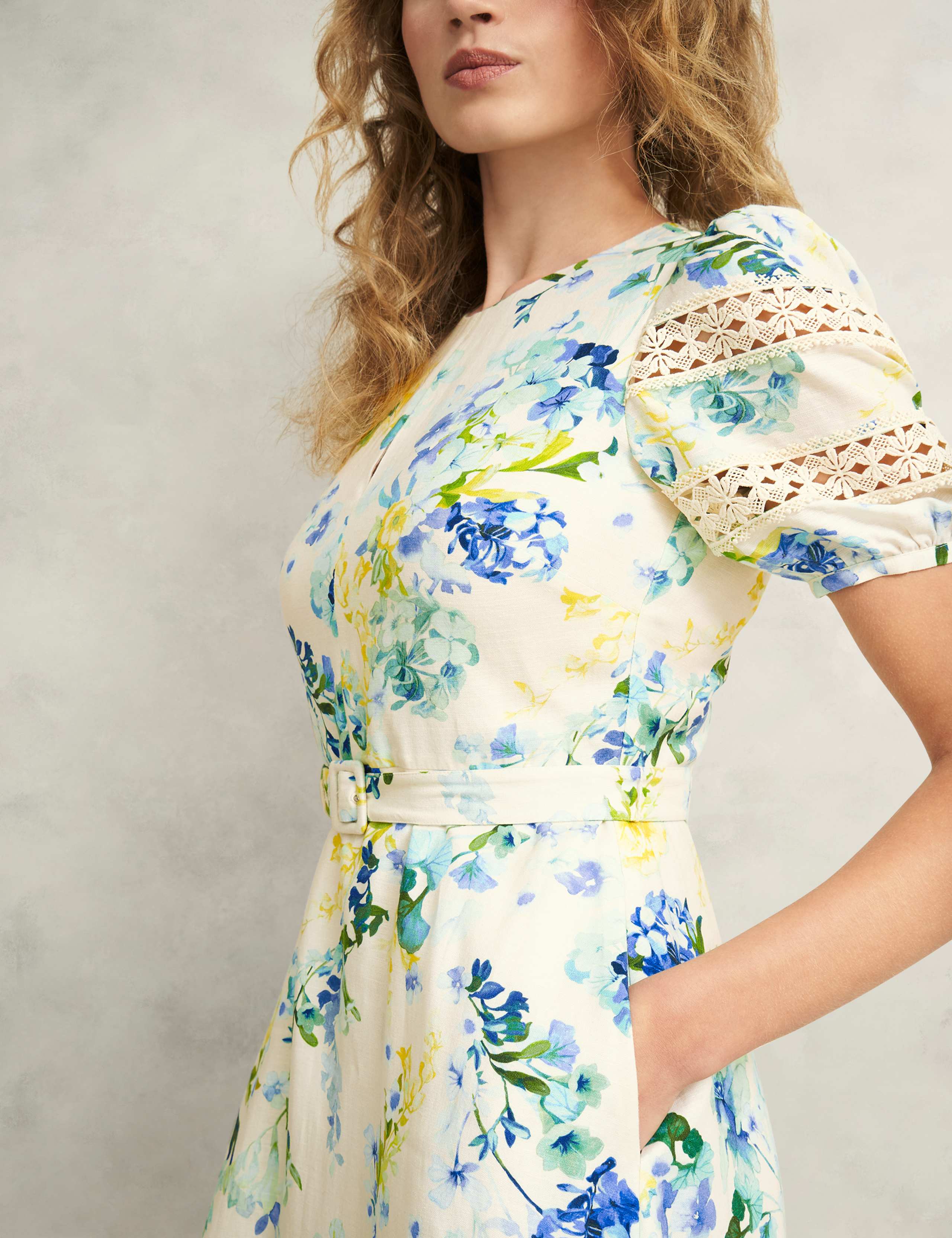 Floral Midi Skater Dress with Linen 5 of 9