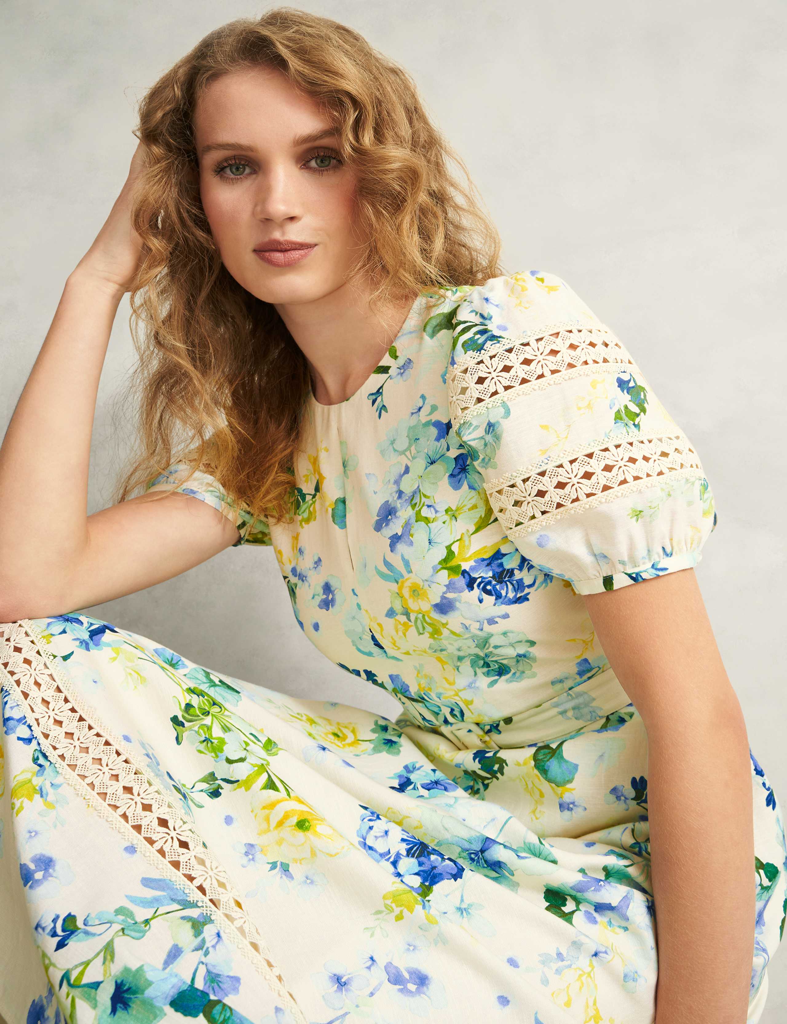 Floral Midi Skater Dress with Linen 6 of 9