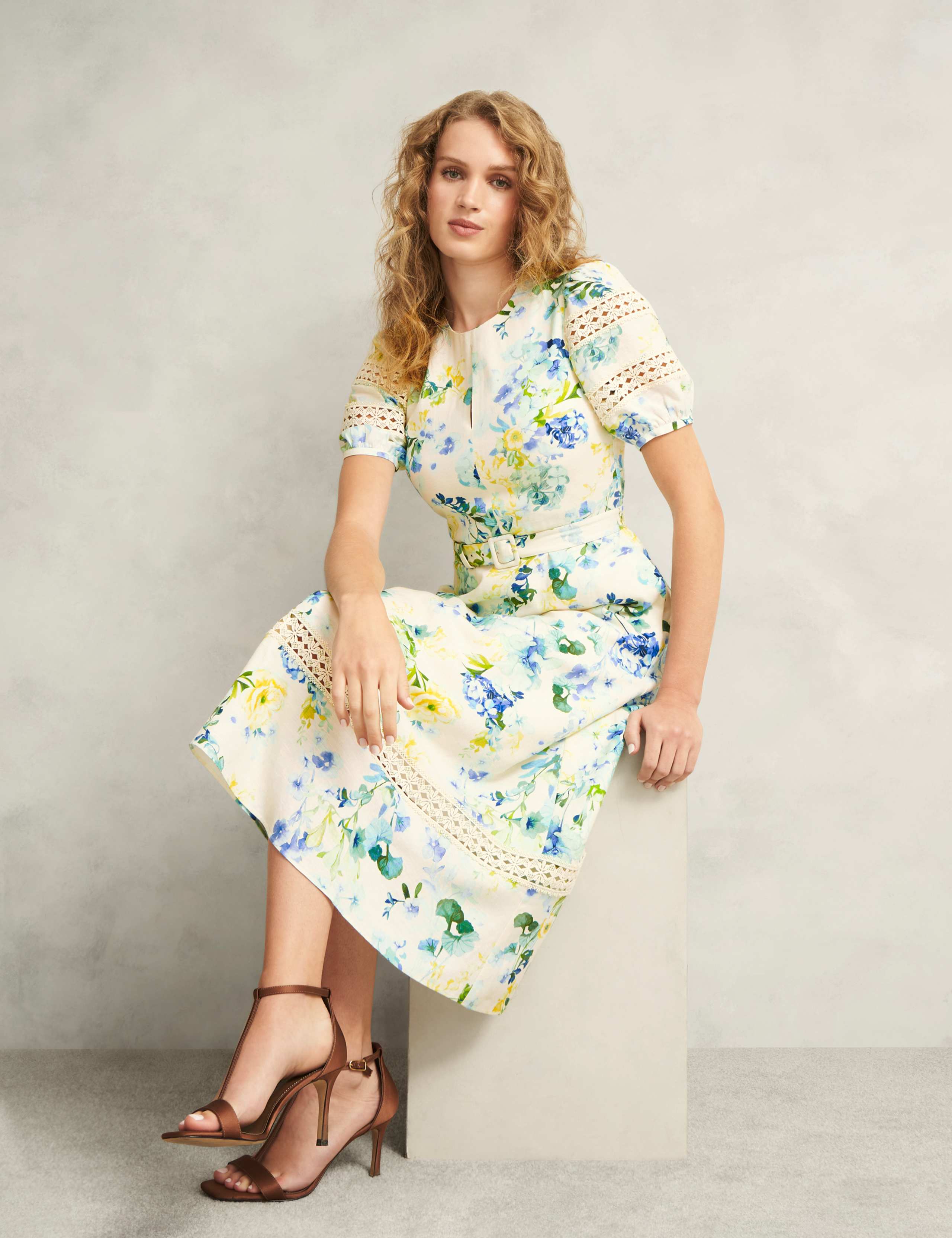 Floral Midi Skater Dress with Linen 7 of 9