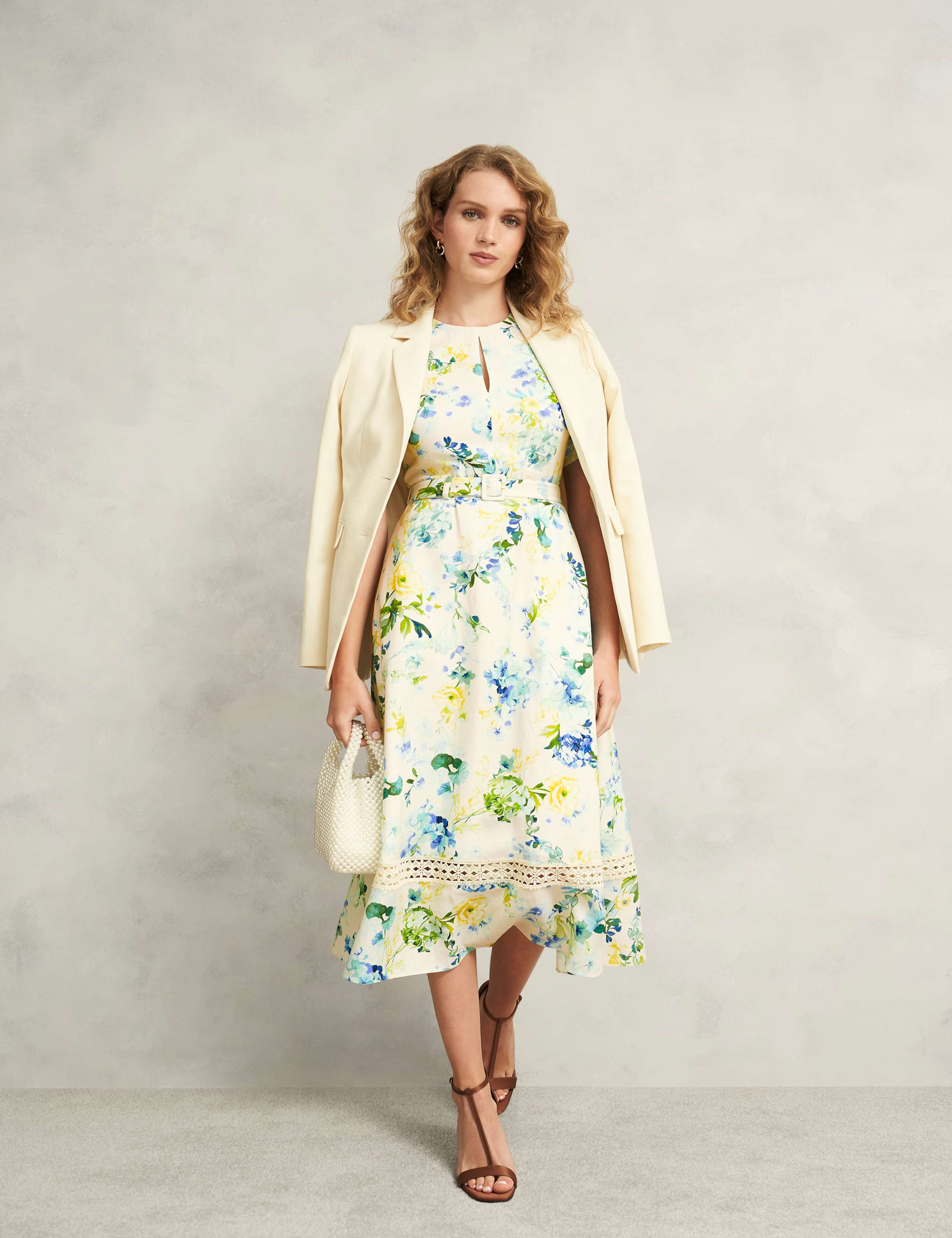 Floral Midi Skater Dress with Linen 8 of 9