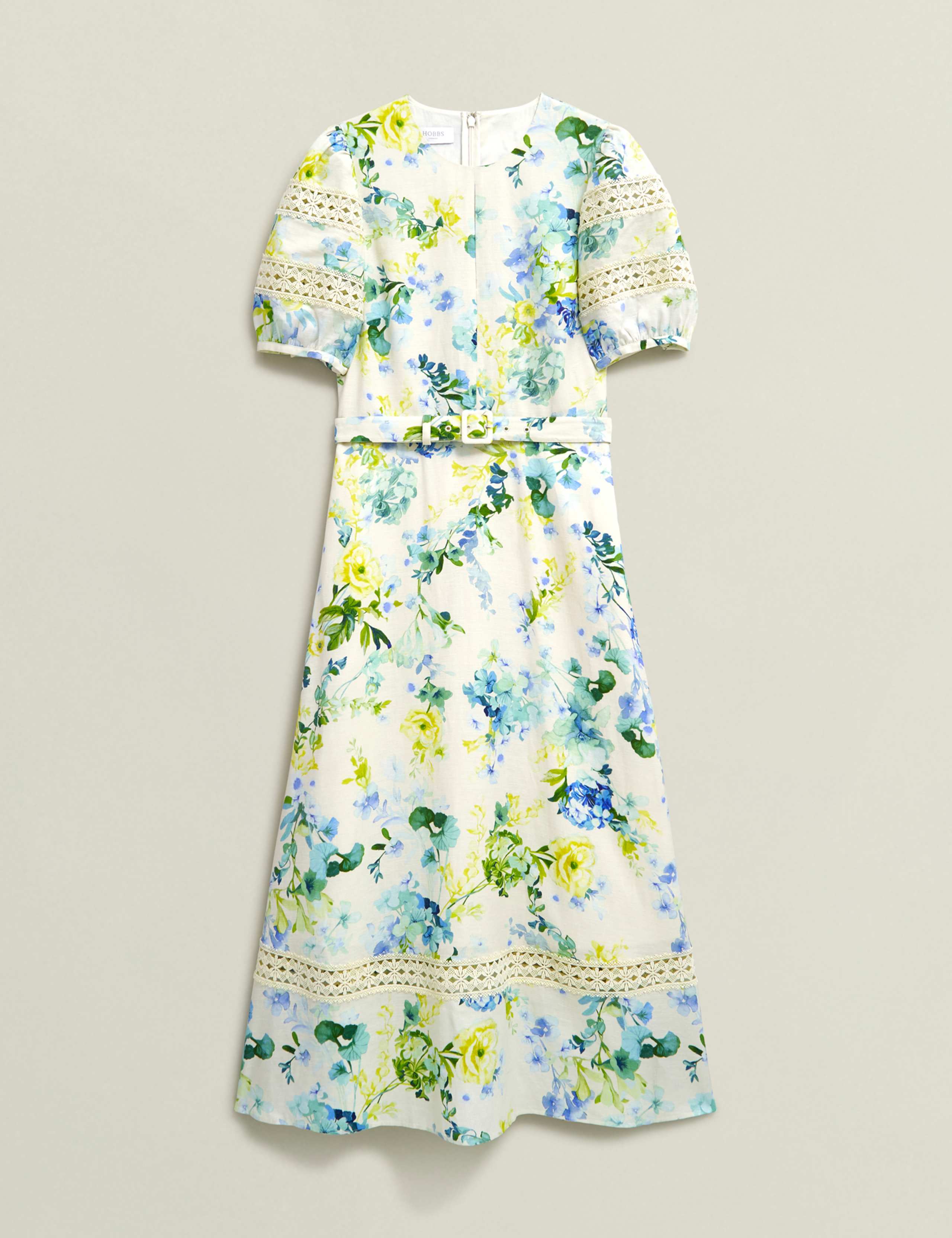 Floral Midi Skater Dress with Linen 2 of 9