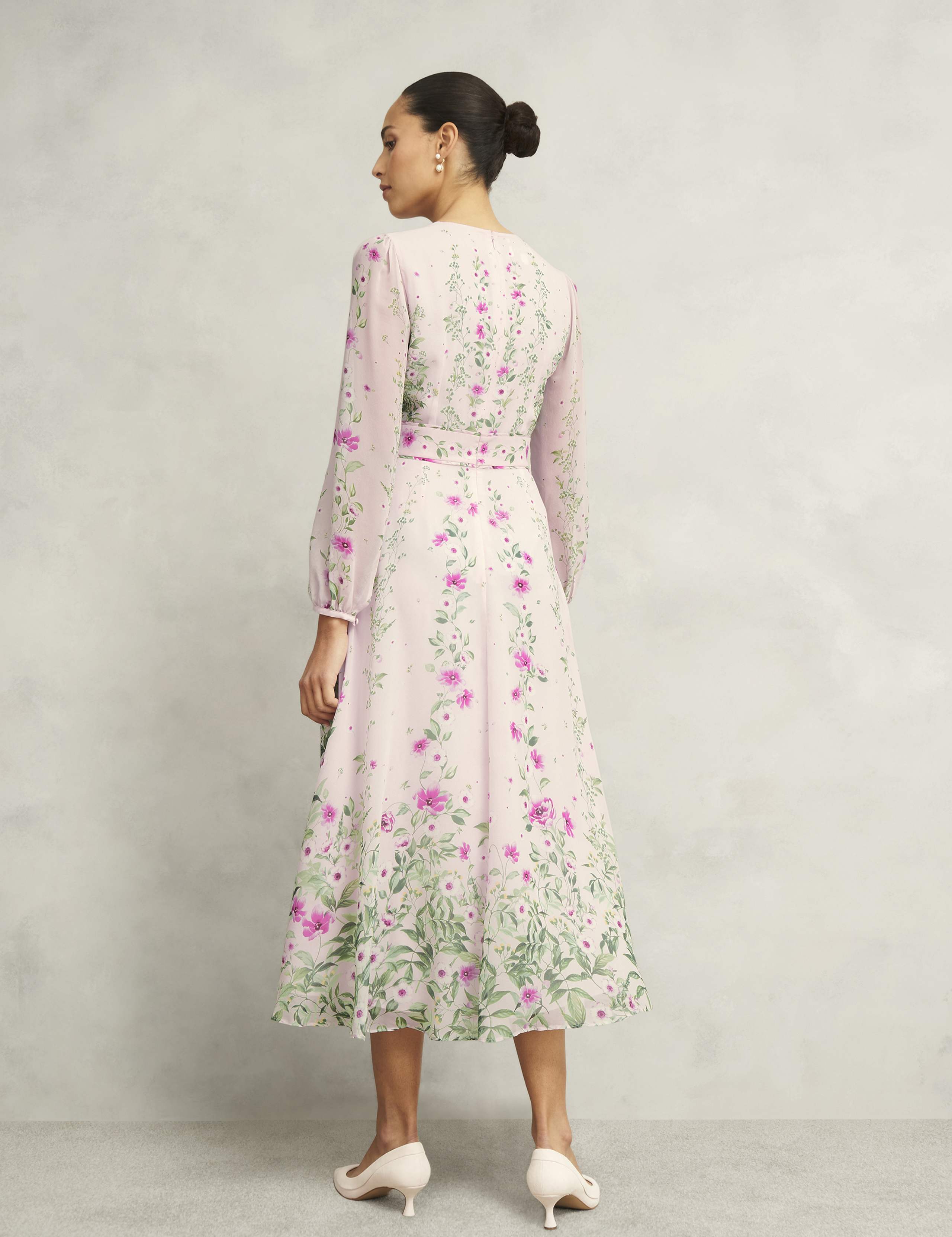 Silk Rich Floral V-Neck Midi Skater Dress 3 of 8