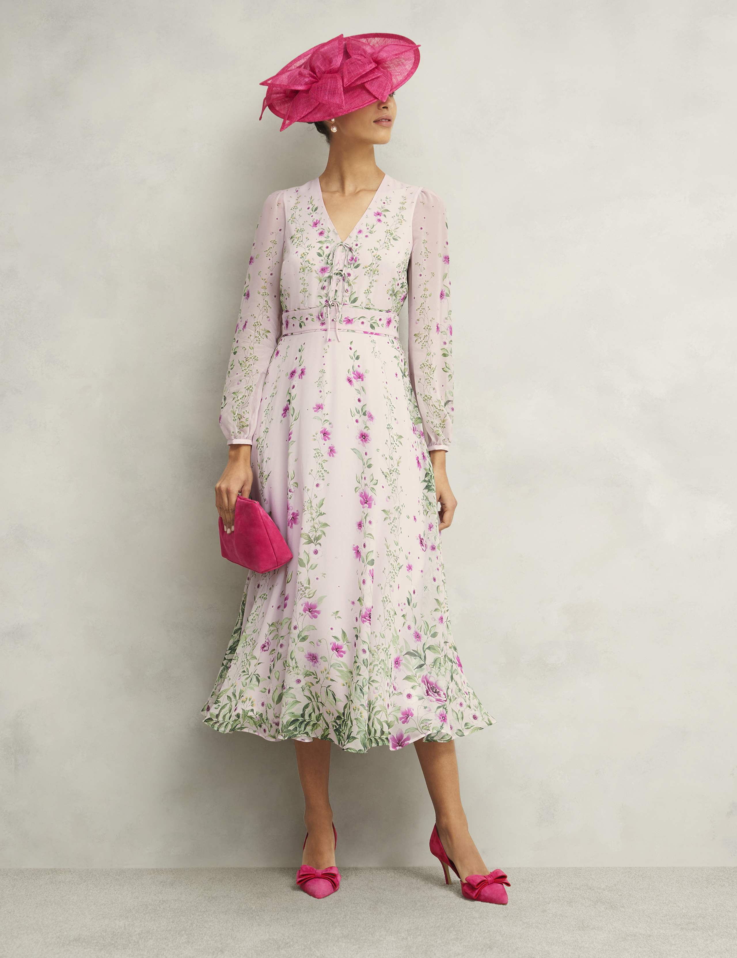 Silk Rich Floral V-Neck Midi Skater Dress 7 of 8