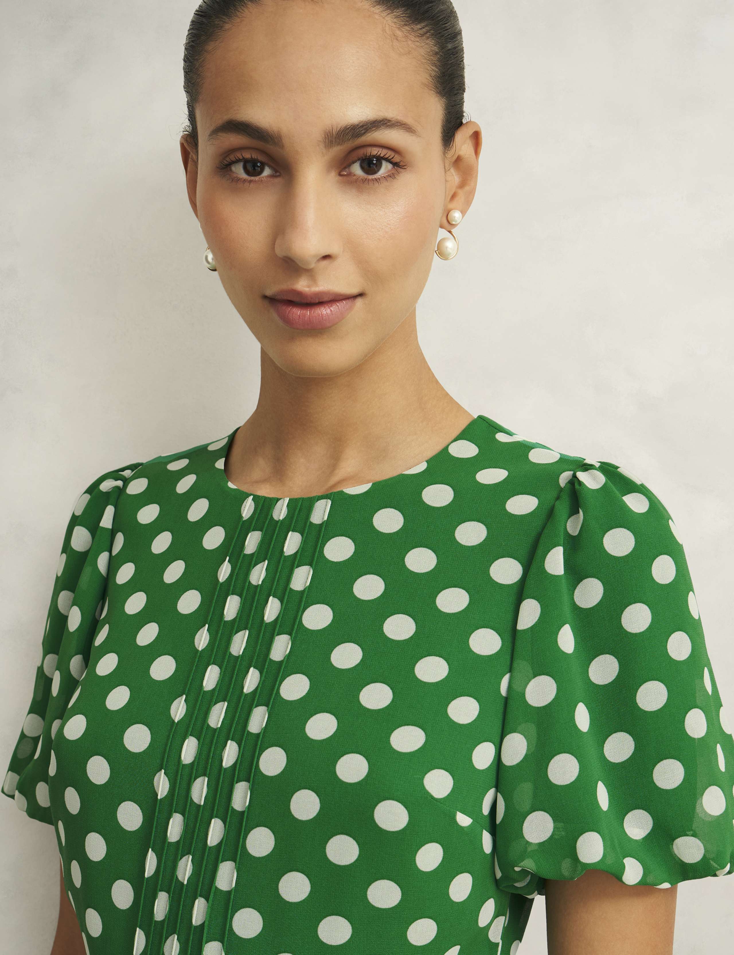 Polka Dot Puff Sleeve Midi Skater Dress 5 of 8