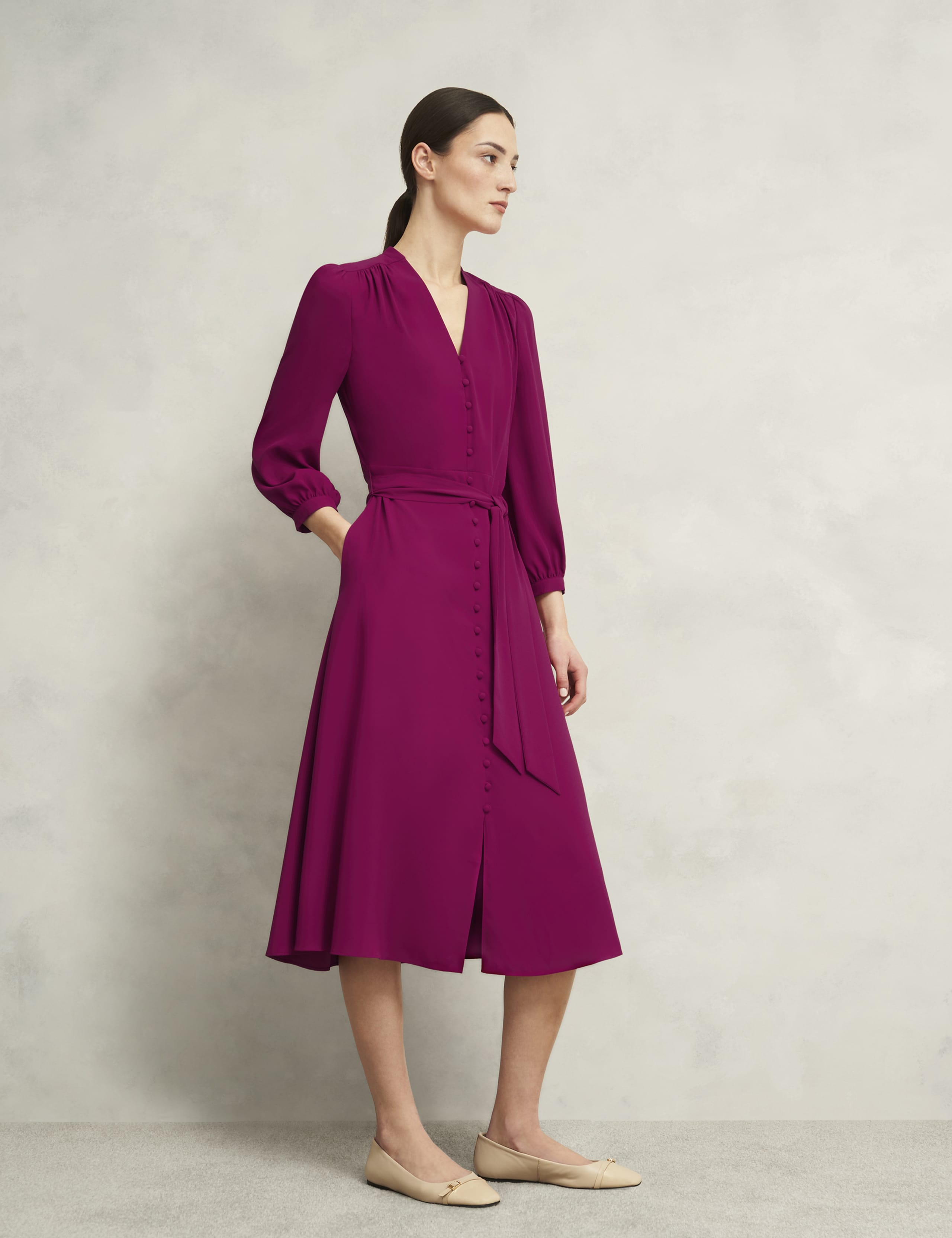 V-Neck Belted Midi Skater Dress 5 of 8