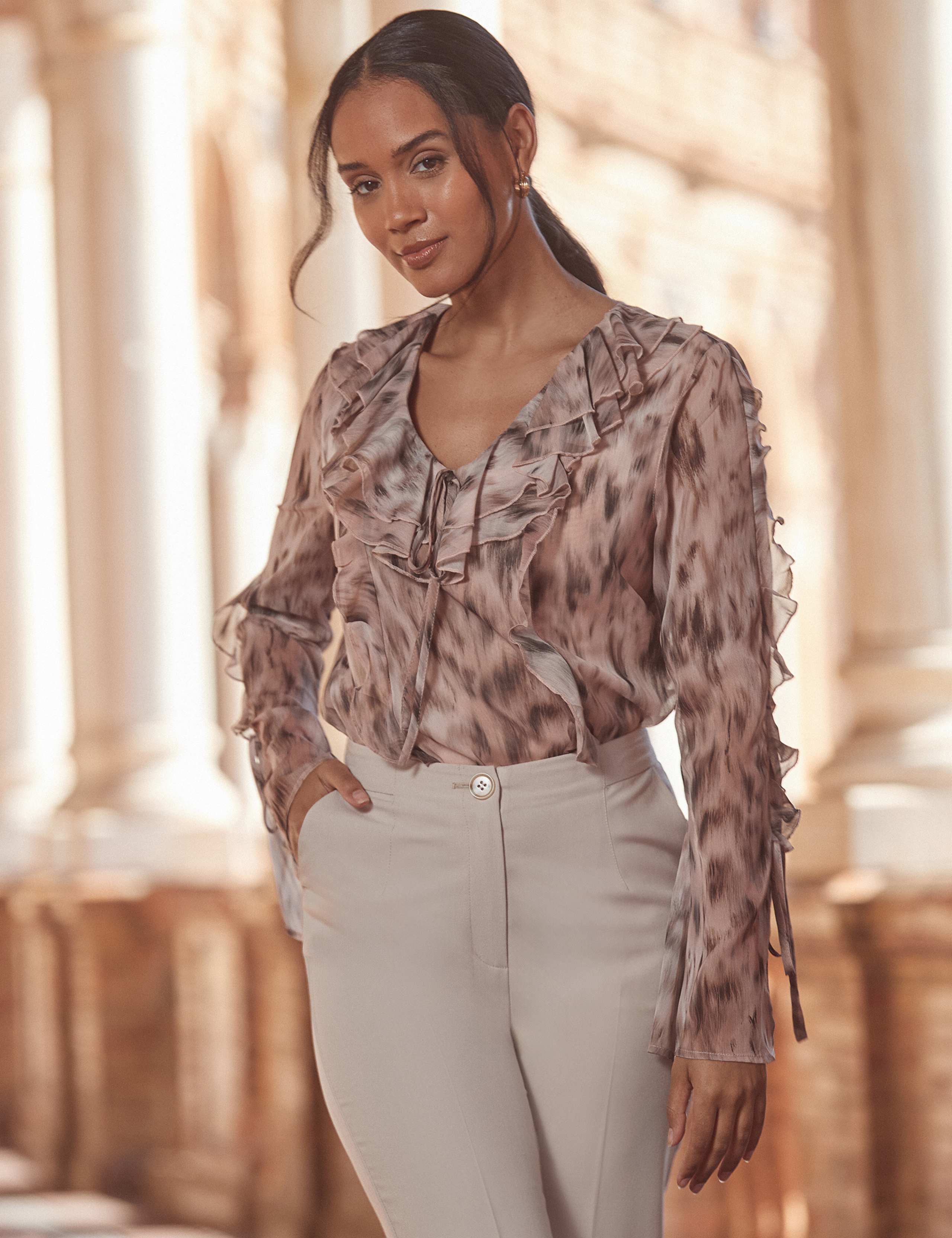 Animal Print V-Neck Ruffle Blouse 4 of 5