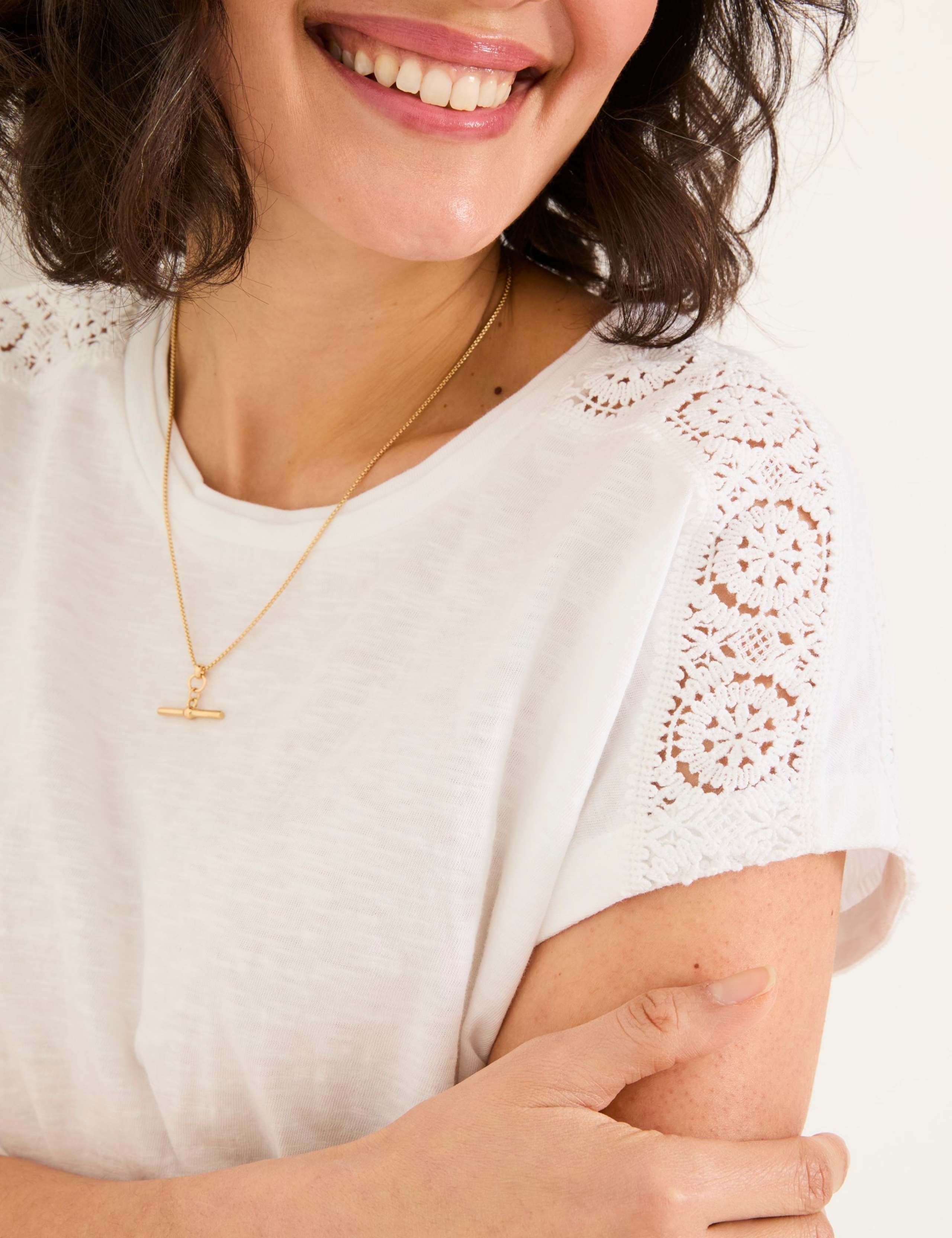 Pure Cotton Lace Detail Tie Front Top 4 of 6