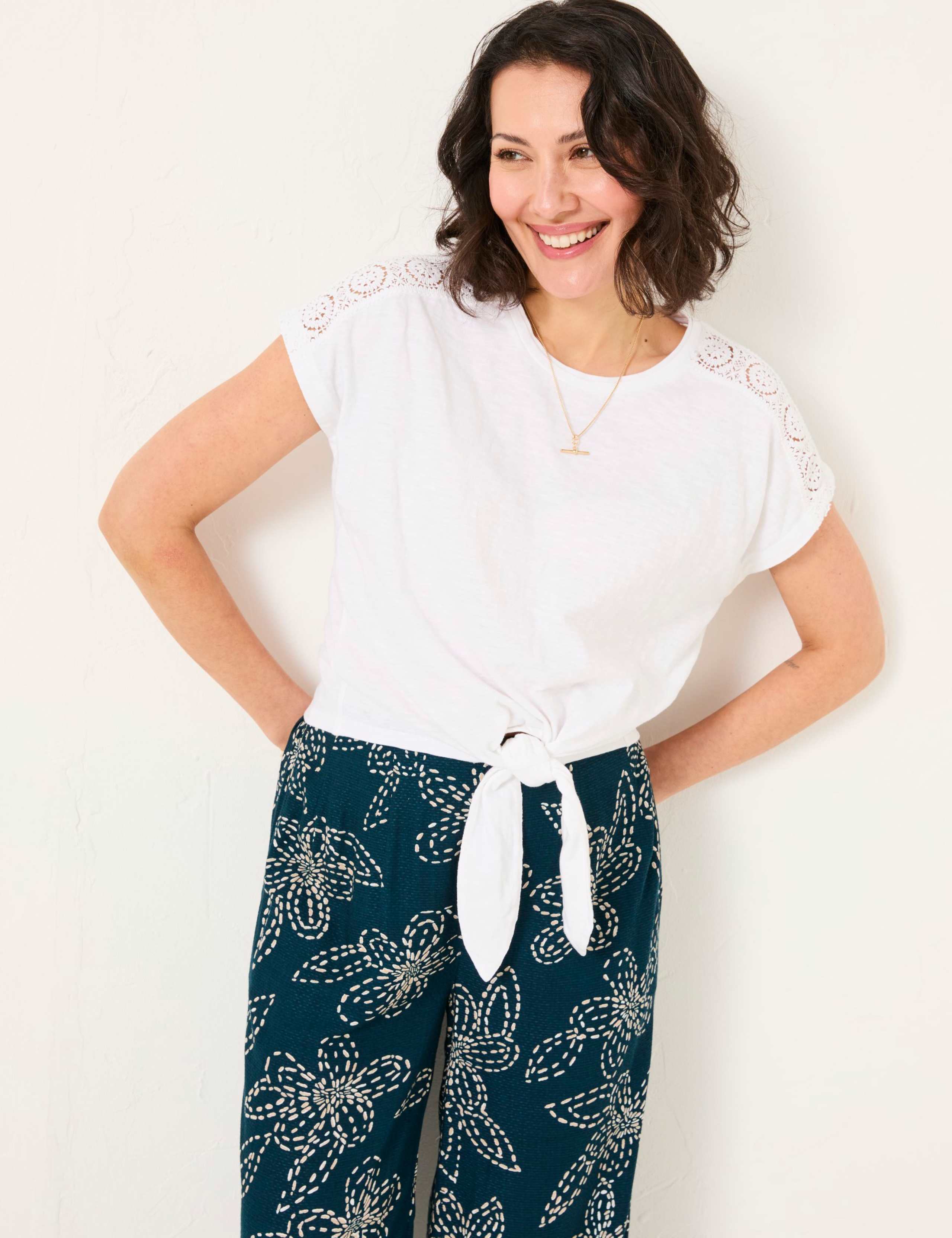 Pure Cotton Lace Detail Tie Front Top 6 of 6