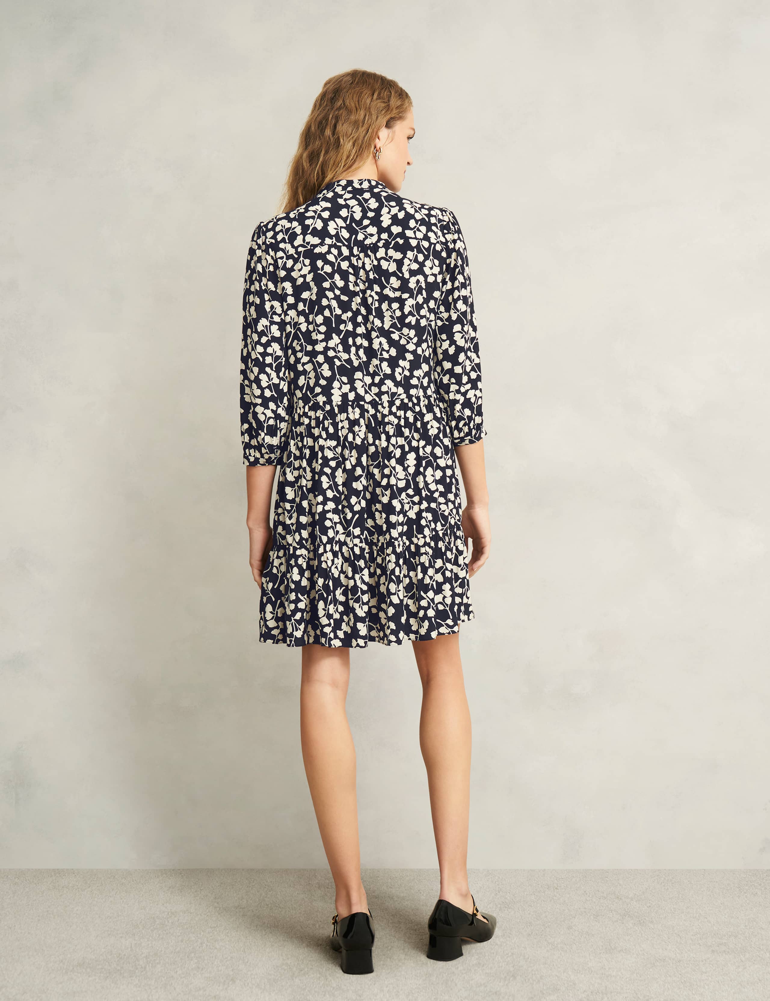 Leaf Print Crew Neck Mini Tiered Dress 4 of 10