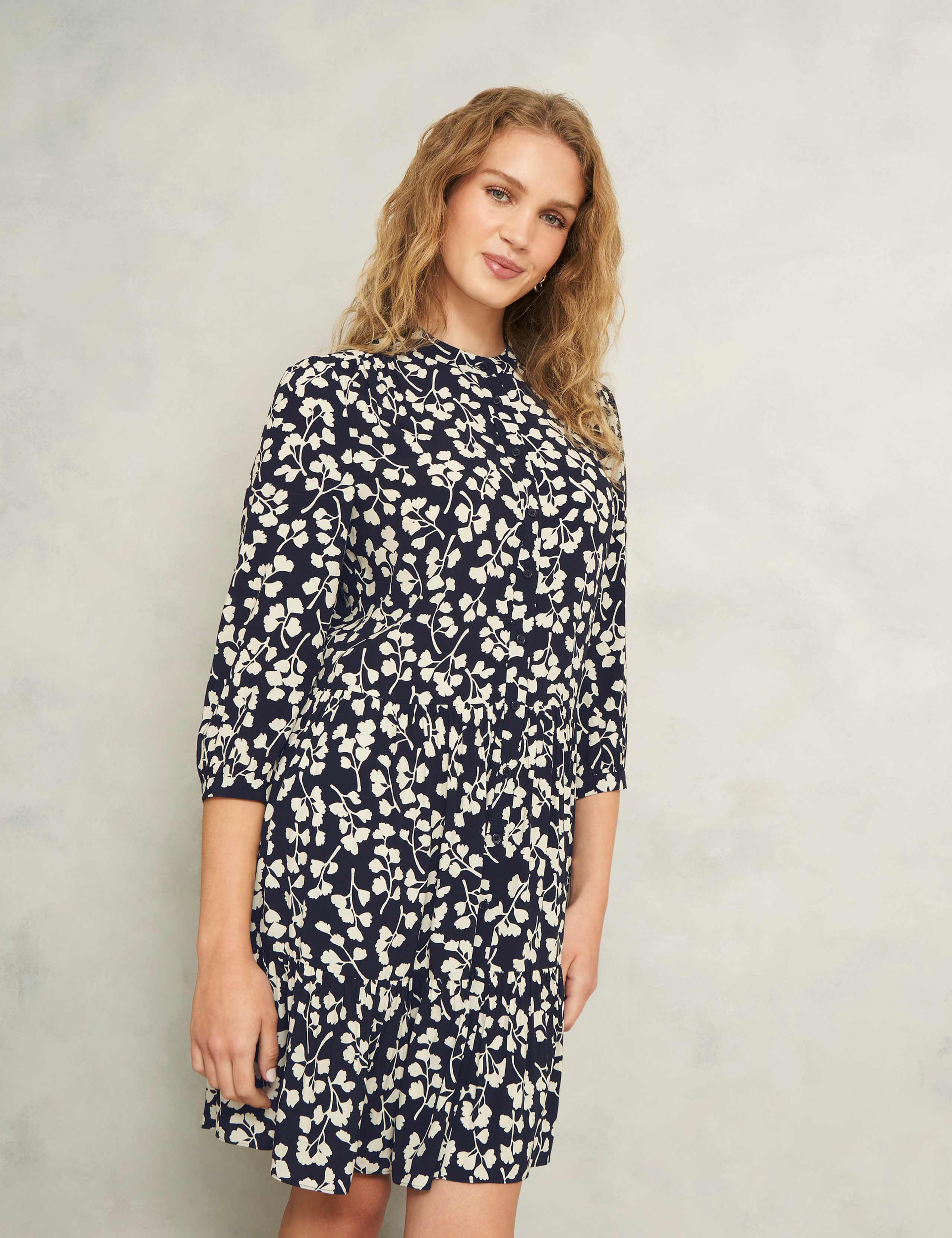 Leaf Print Crew Neck Mini Tiered Dress 5 of 10