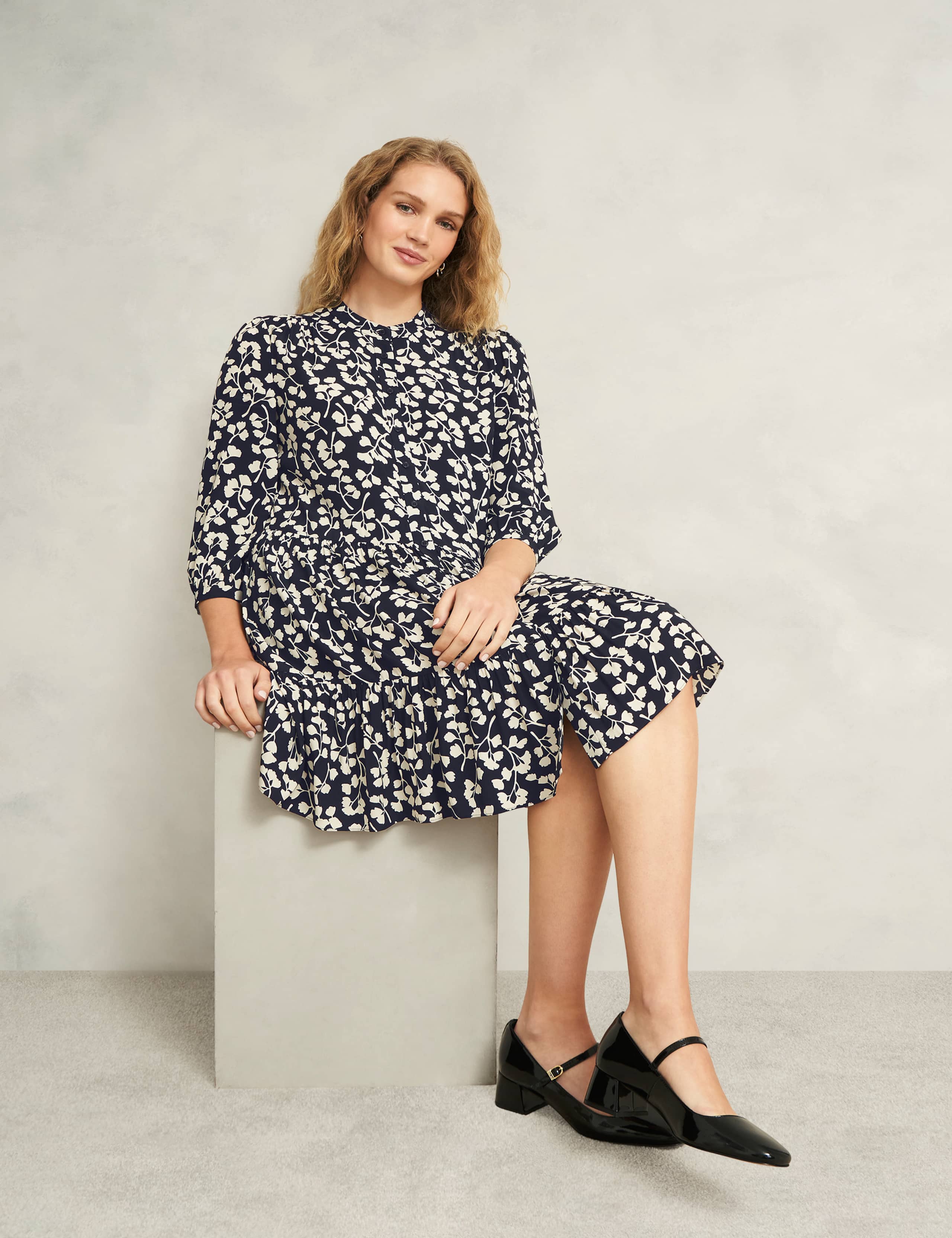 Leaf Print Crew Neck Mini Tiered Dress 6 of 10