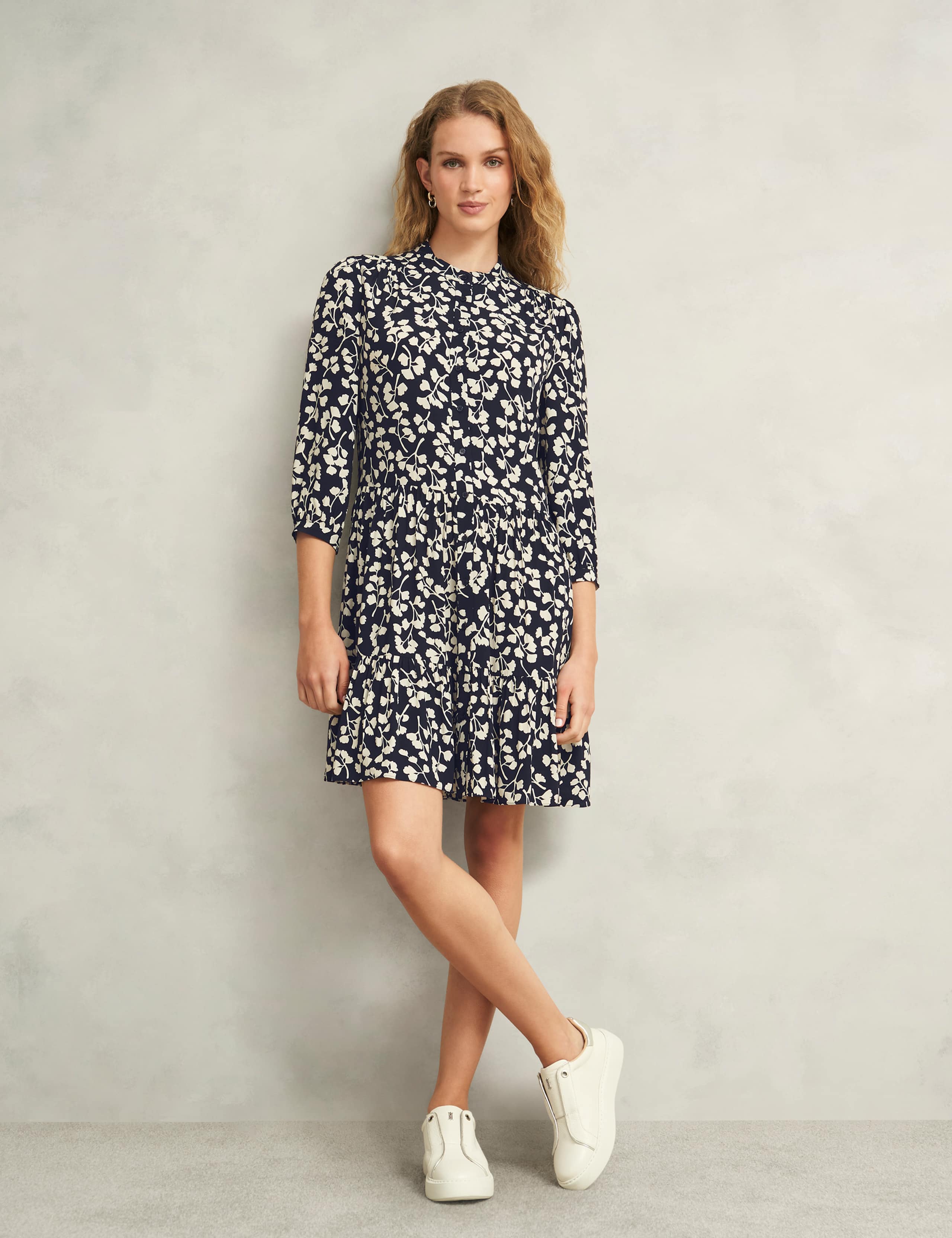 Leaf Print Crew Neck Mini Tiered Dress 9 of 10