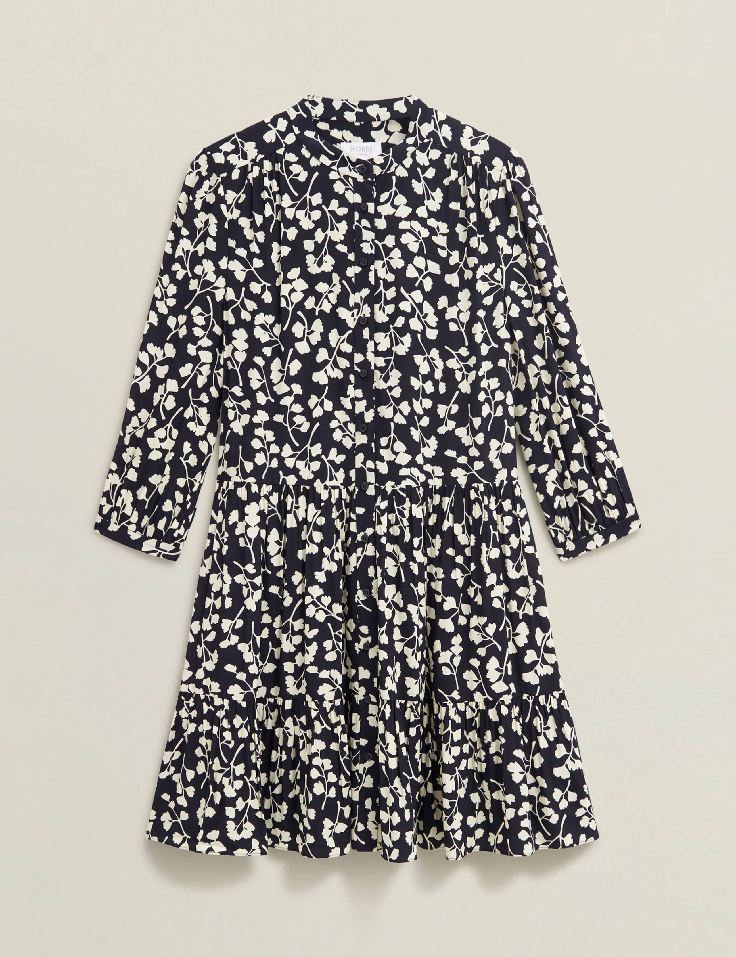 Leaf Print Crew Neck Mini Tiered Dress 2 of 10