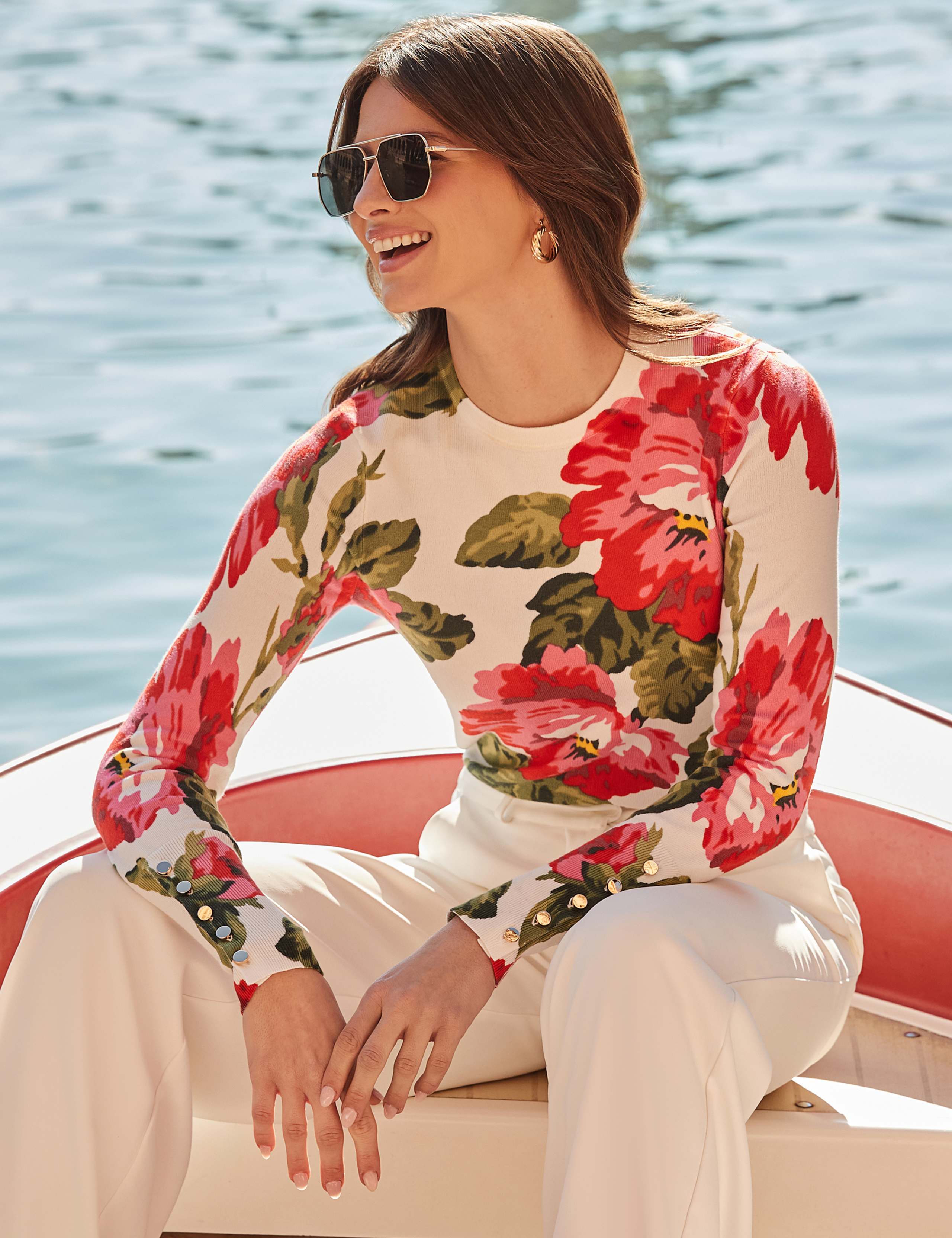 Floral Button Cuff Crew Neck Jumper 4 of 5