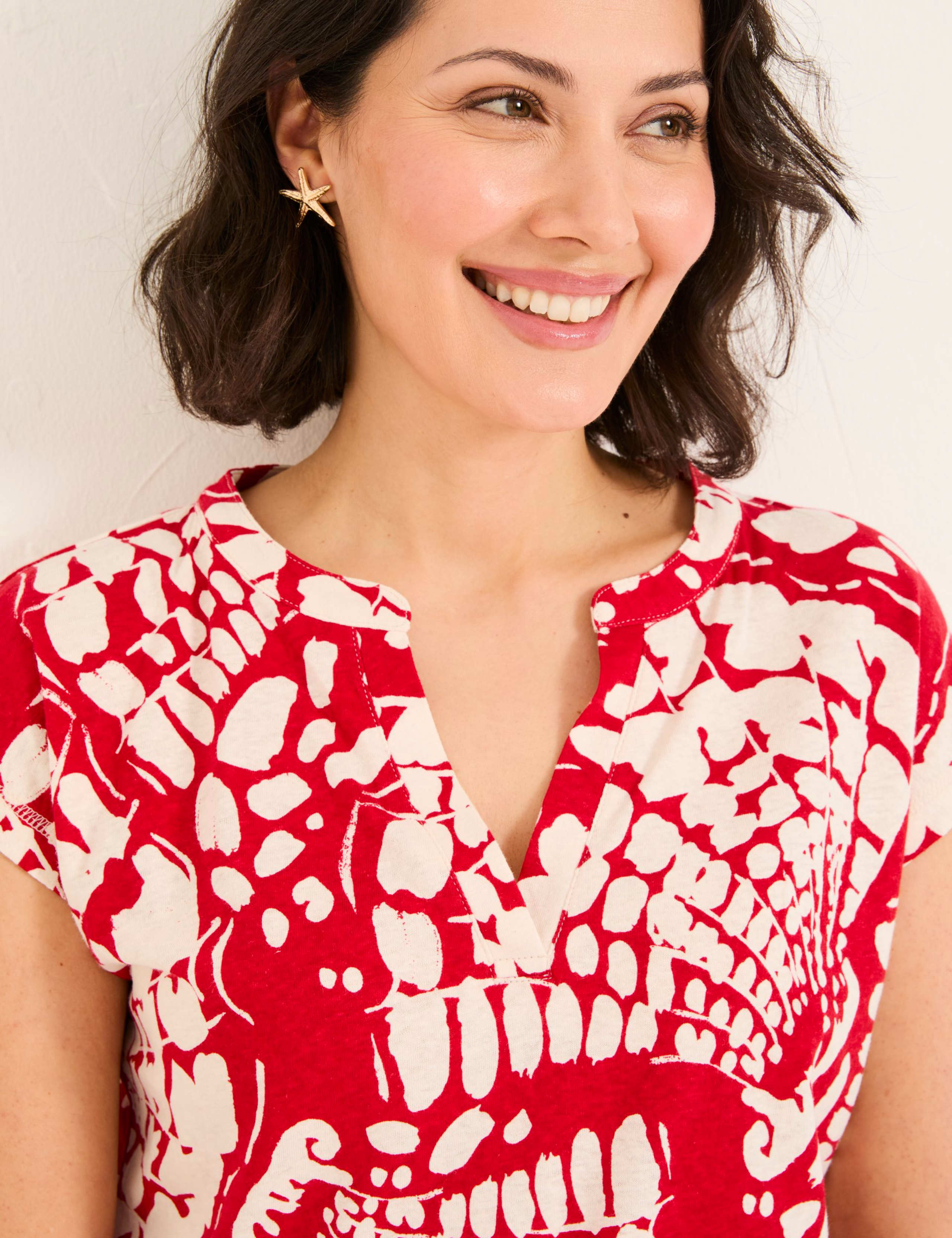 Linen Rich Printed V-Neck Top 4 of 5