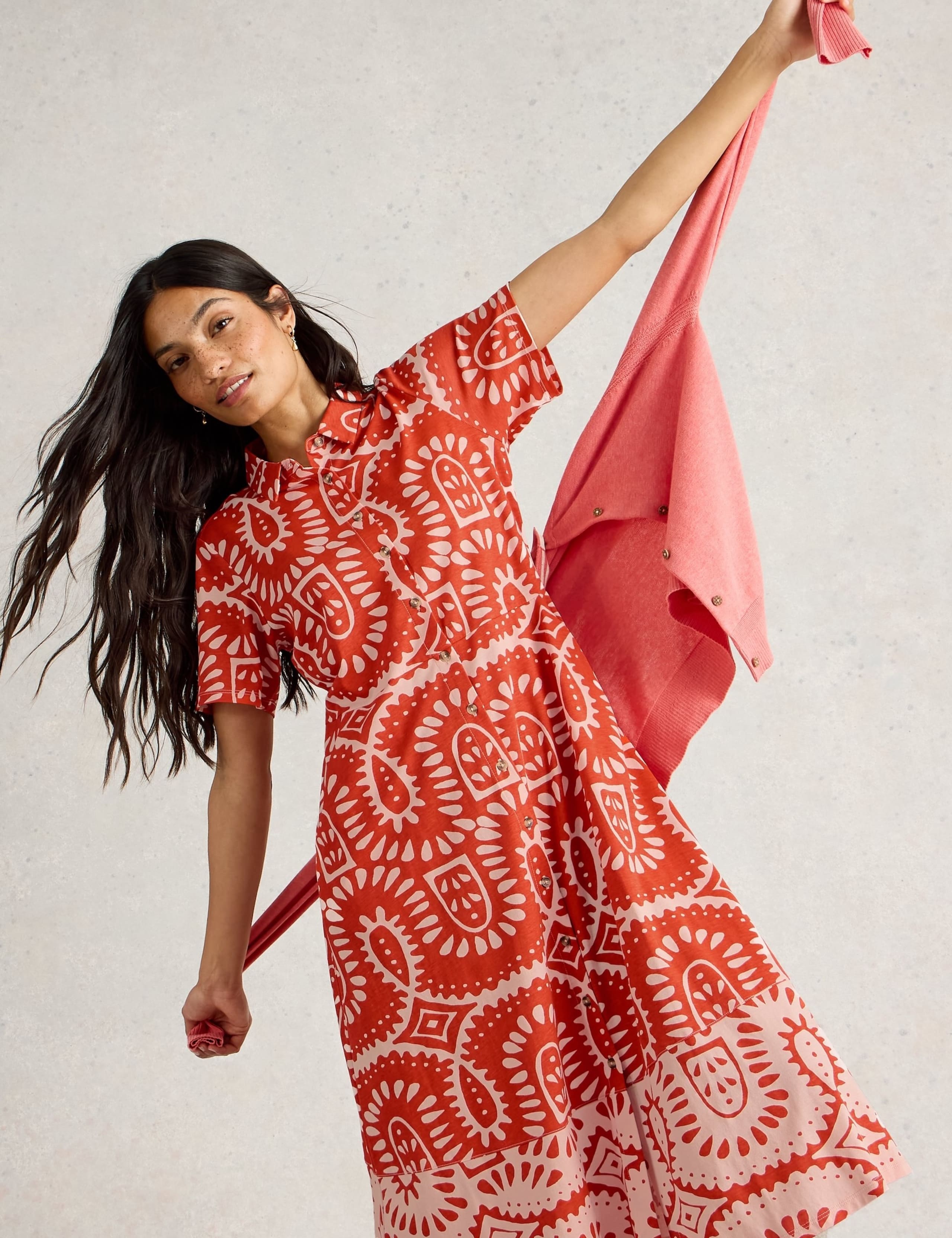 Cotton Blend Printed Midi Shirt Dress 5 of 5