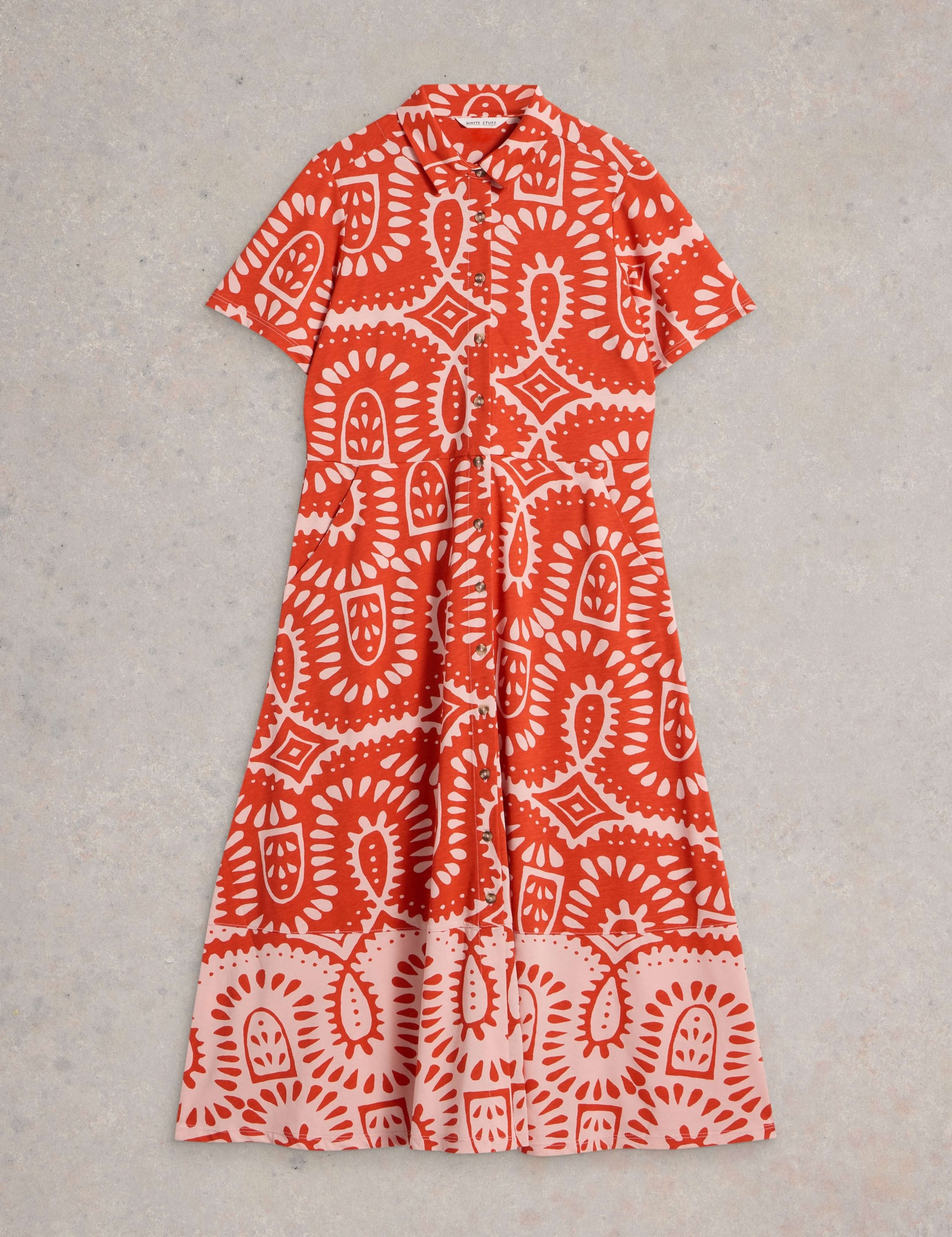 Cotton Blend Printed Midi Shirt Dress 2 of 5