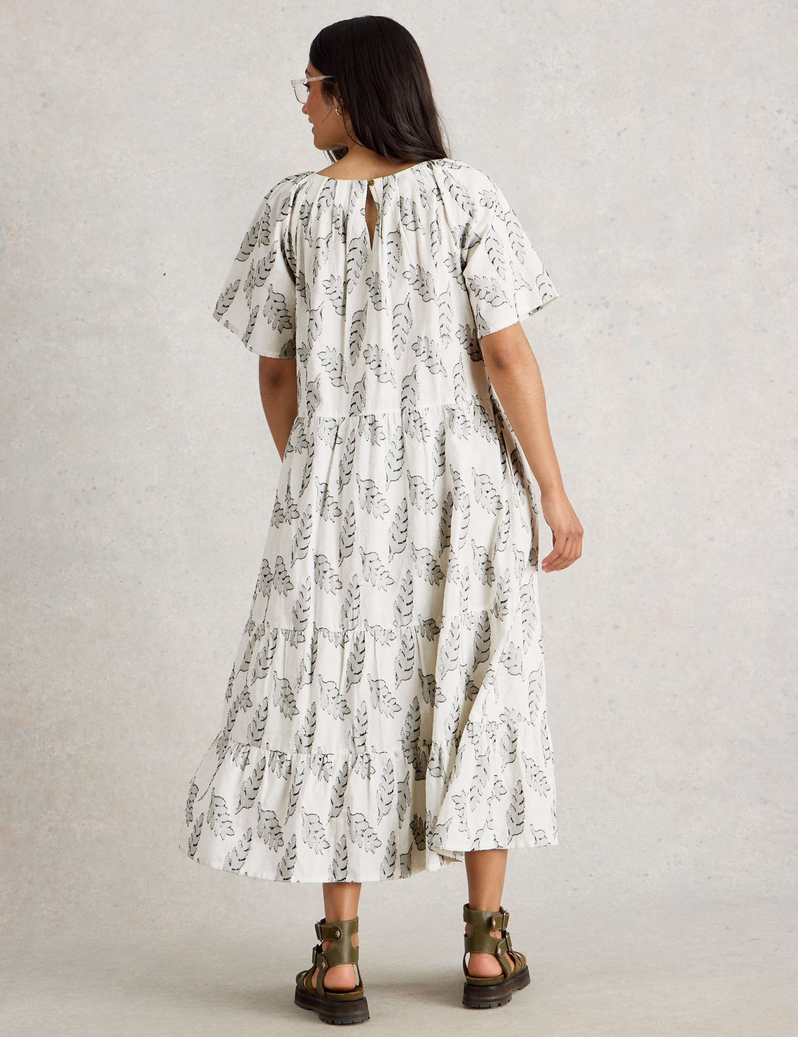 Pure Cotton Jacquard Midi Tiered Dress 3 of 6
