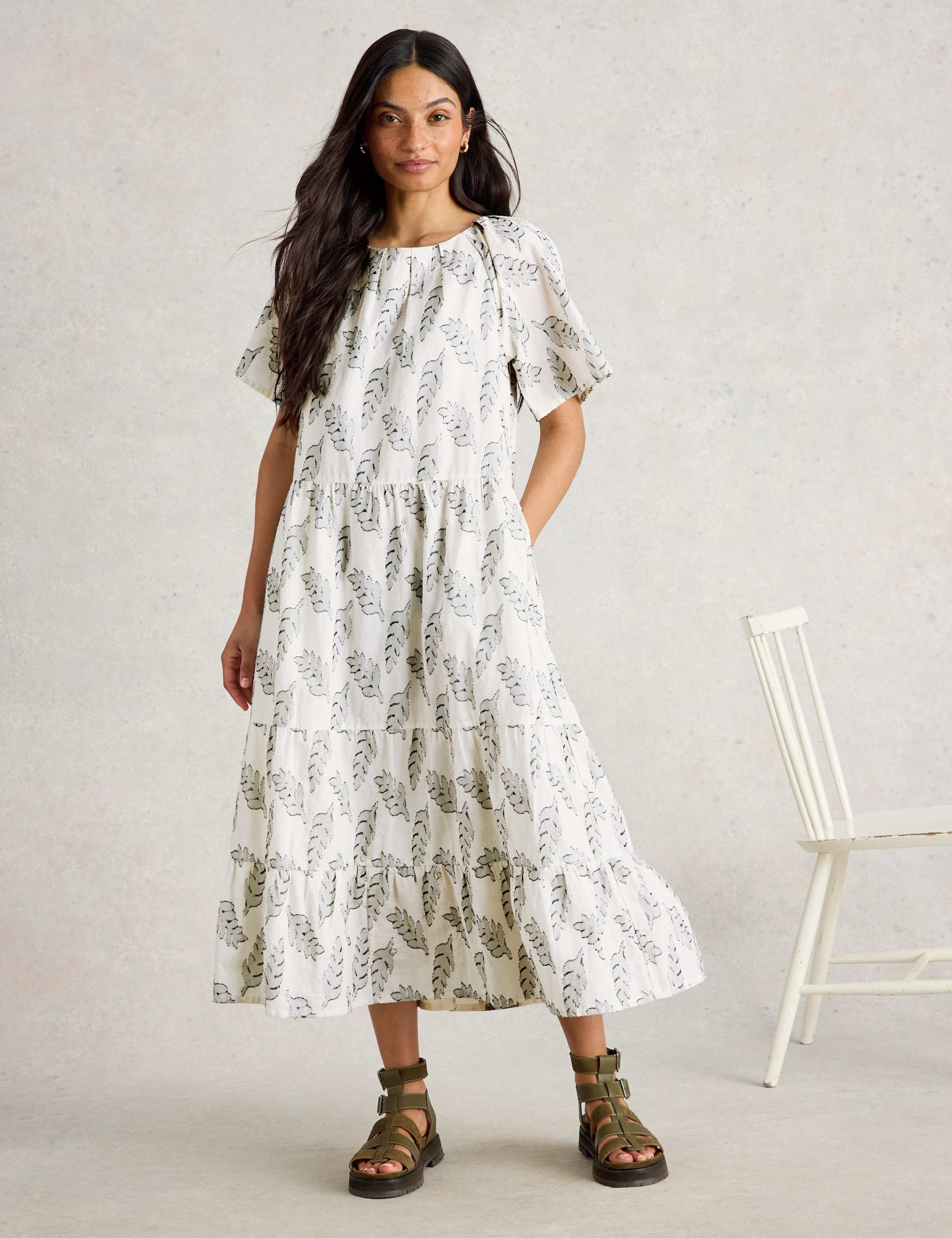 Pure Cotton Jacquard Midi Tiered Dress 5 of 6
